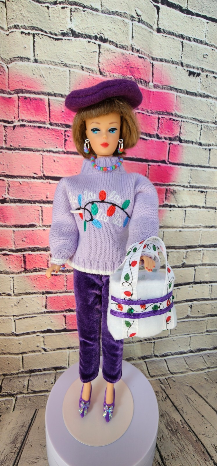 HANDMADE FOR FASHION DOLL CHRISTMAS SWEATER PURPLE CHRISTOPHER BANKS CLOTHES SET