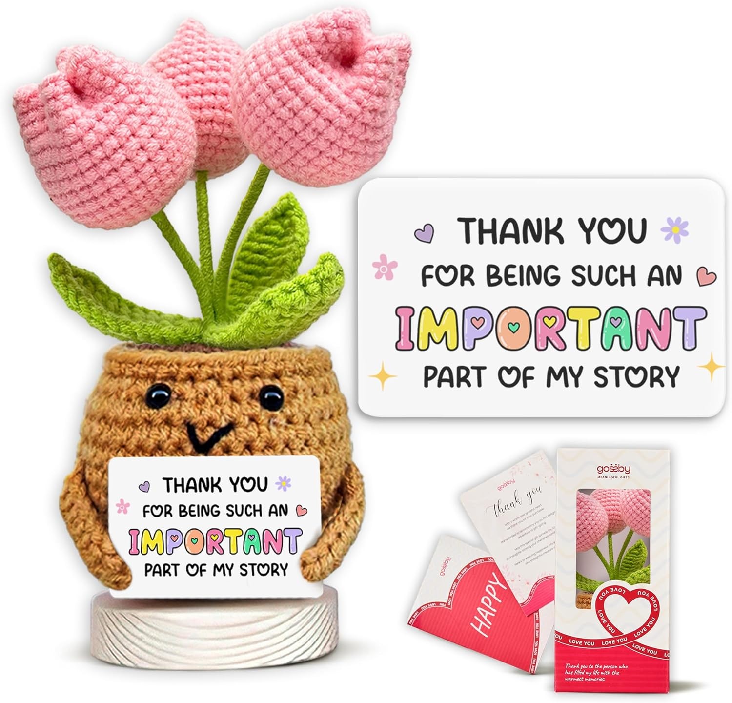 Gossby Handmade Positive Tulip Flower Crochet – Thank You for Being an Important