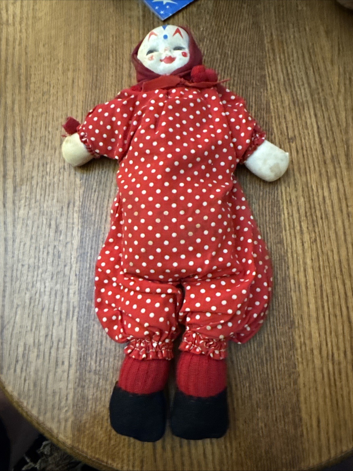 Vintage Clown Jester Fabric Pink White Cloth Rag Doll Handmade RARE SEE!