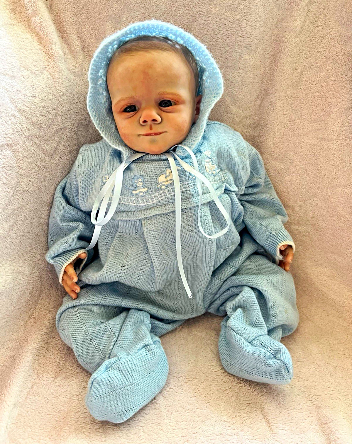 Reborn Baby Boy Doll W/ Dark Blue Eyes And Brown Hair?