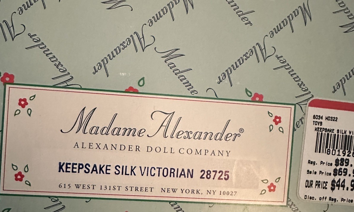 Madam Alexander Keepsake Silk Victorian Doll 28725 New In Box NO BOX LID 8”