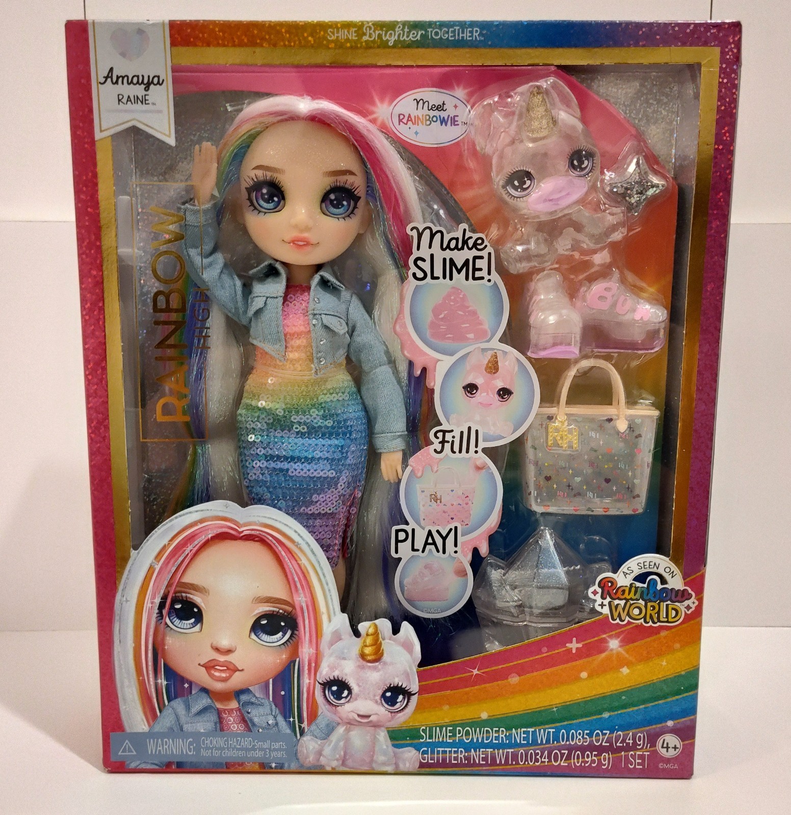 Rainbow High Amaya Rainbow with Slime Kit & Pet 11″ Shimmer Posable Fashion D…
