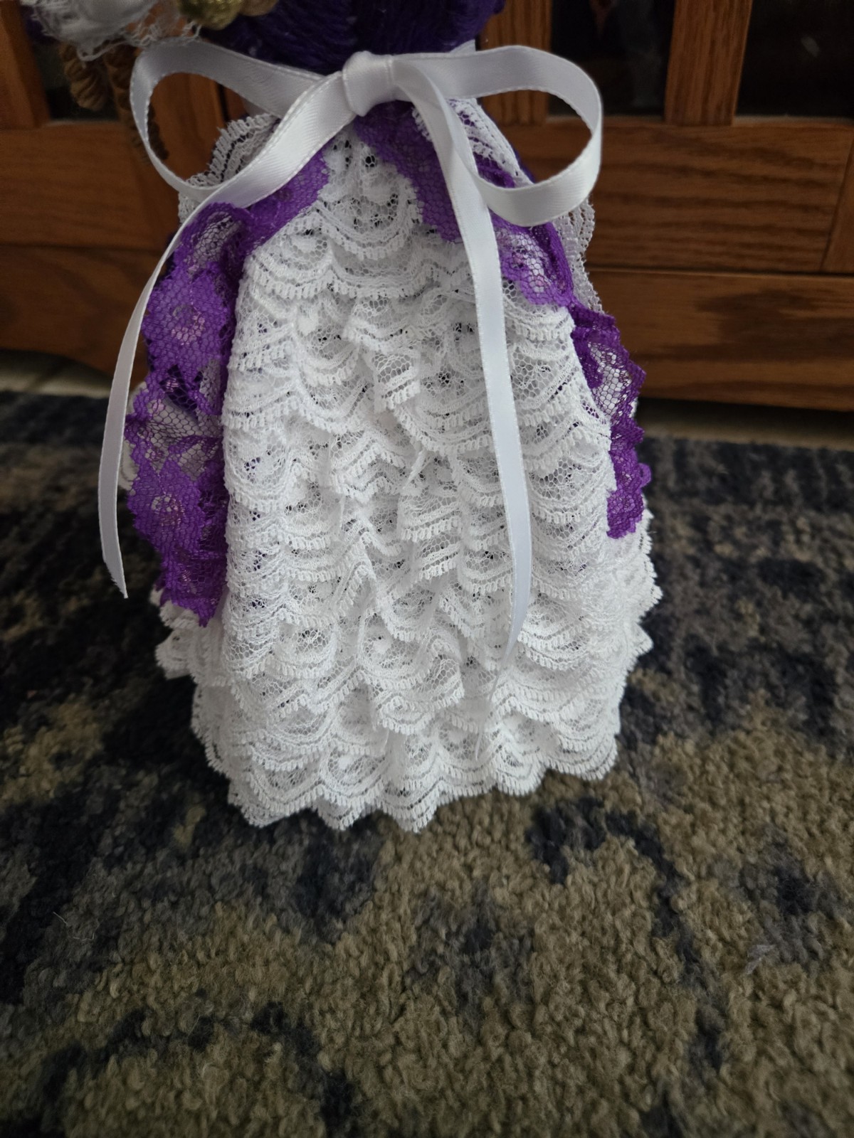 Plastic Canvas Needle Point Handmade Whimsy Victorian Doll W/Parasol Lace Wood