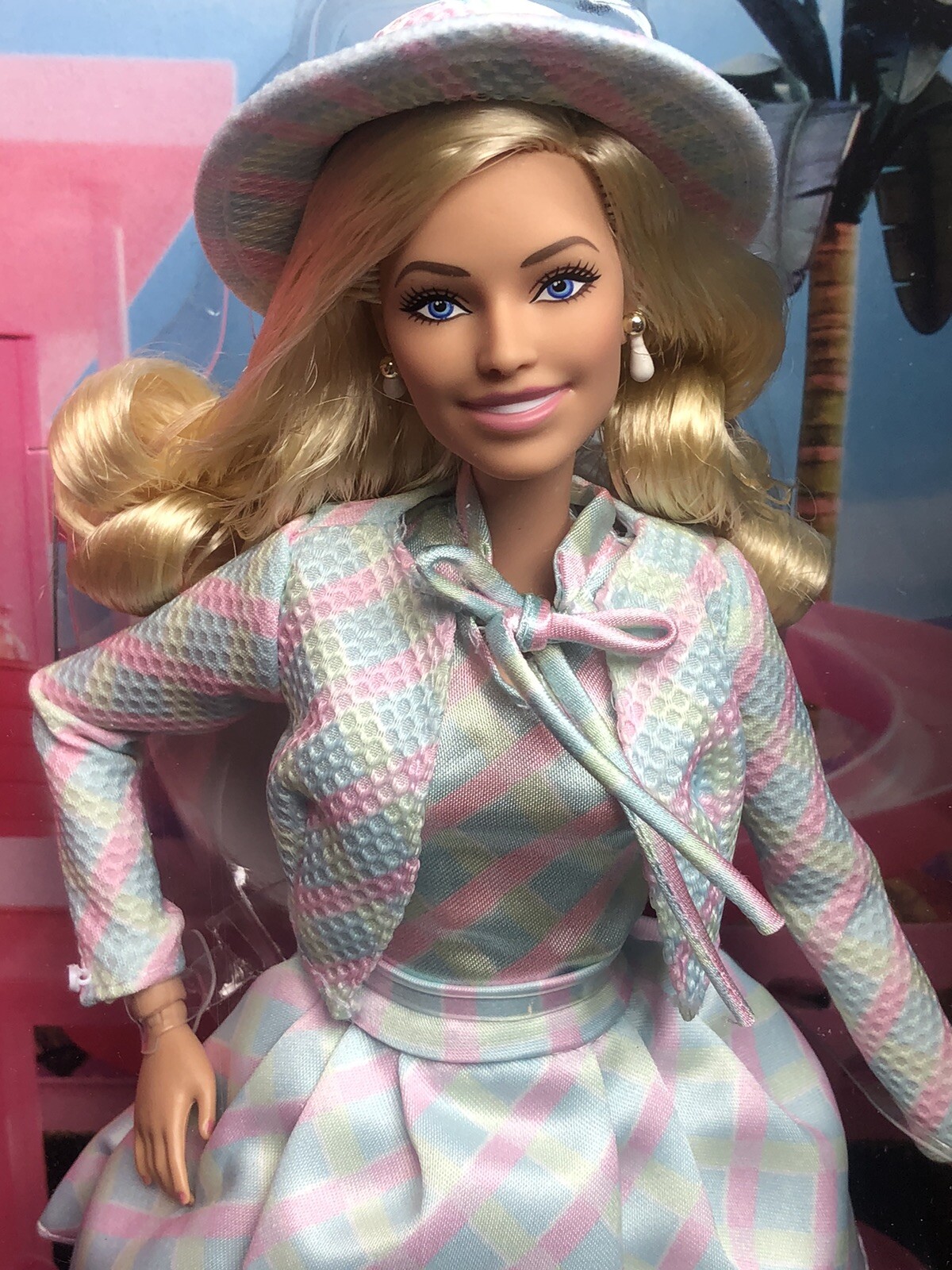 Barbie The Movie Doll Margot Robbie Barbie HRF26 Blue Plaid Dress Pretty Barbie