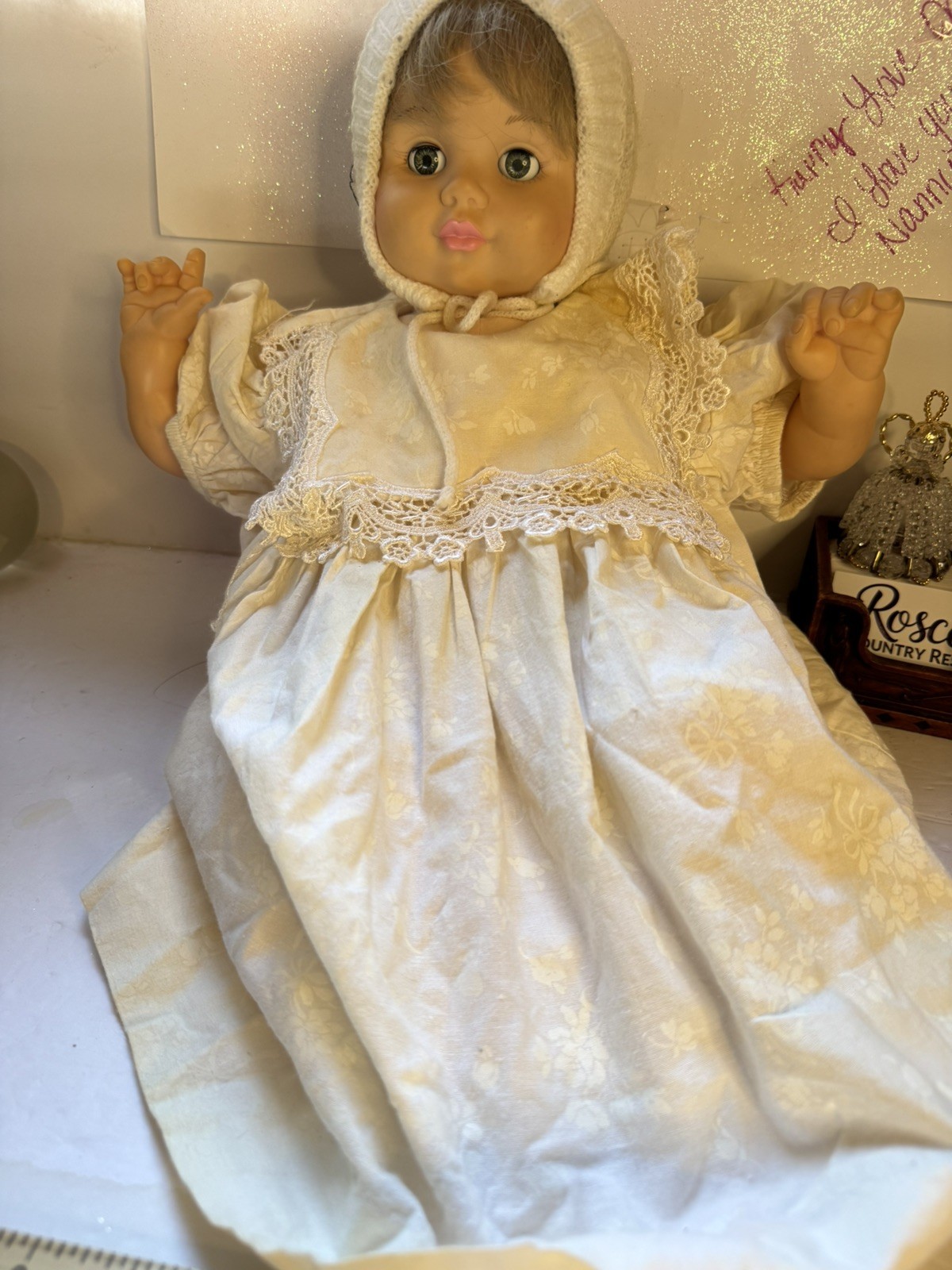 Vintage Doll and dress 18″ Tall good size for pretend play