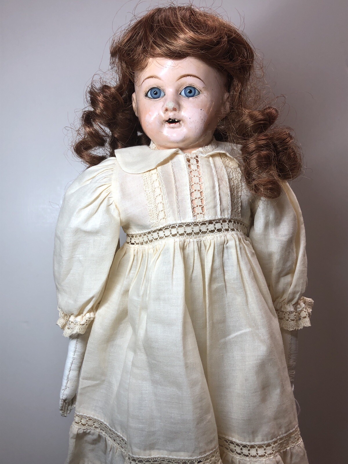 16” Antique Papier-mâché Blue Glass Eyes New Body Doll Unbranded #Sf