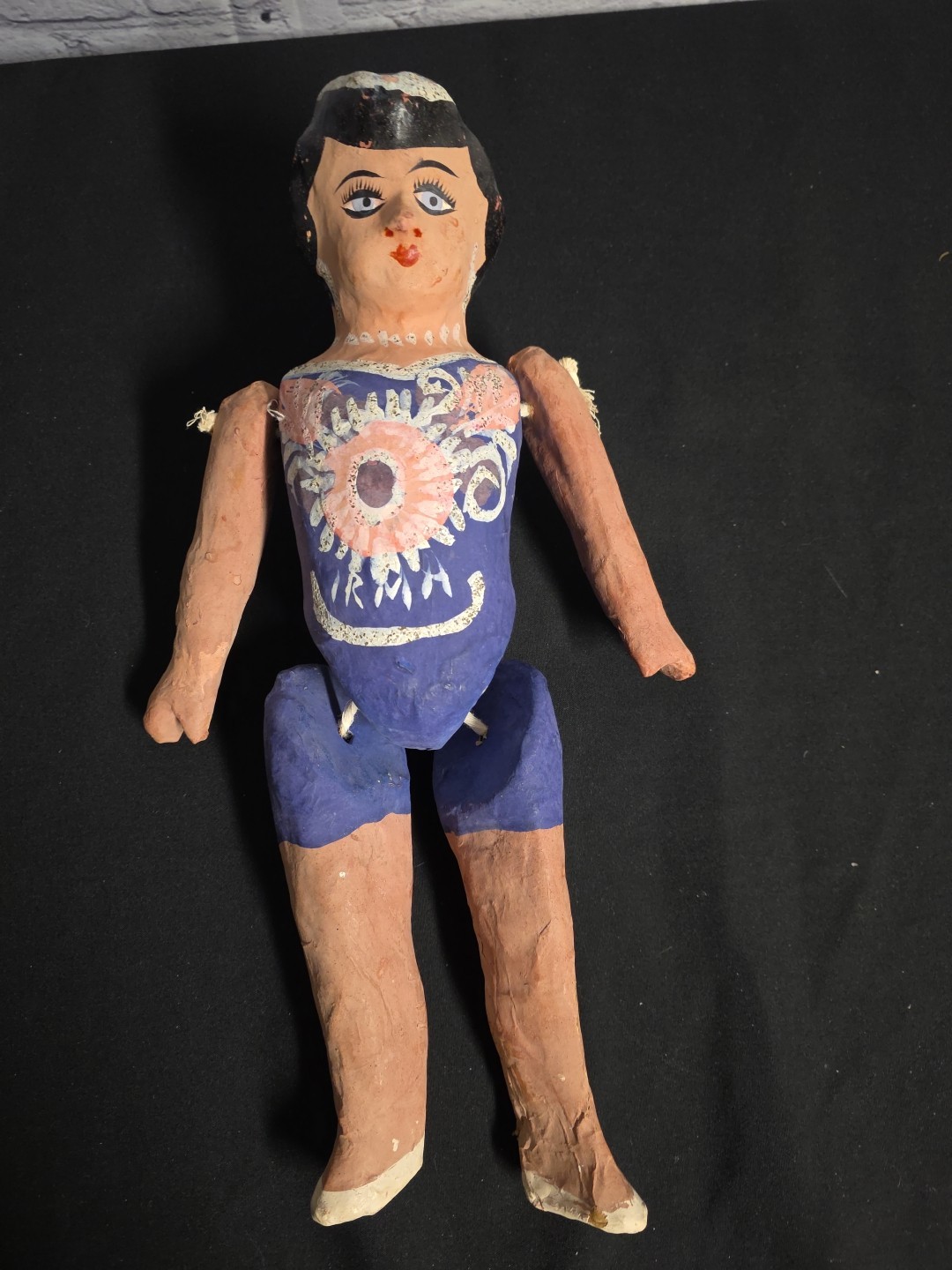 Vtg Paper Mache Lupita Acrobat Dancer Doll Jointed Painted Face Mexico Folk Art