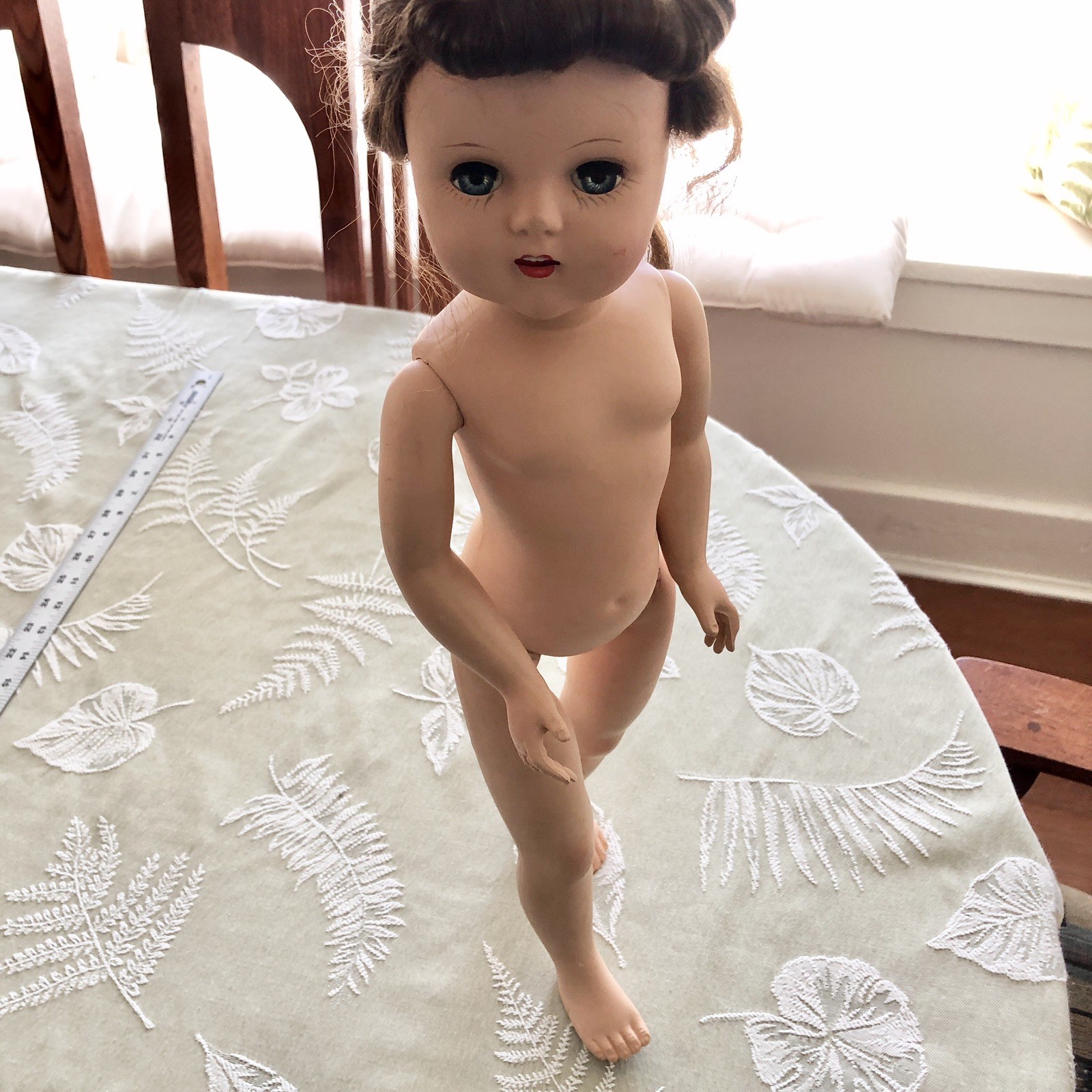 Vintage 20” Hard Plastic Walker Doll Sleepy Eyes Open Mouth Teeth Marked 210