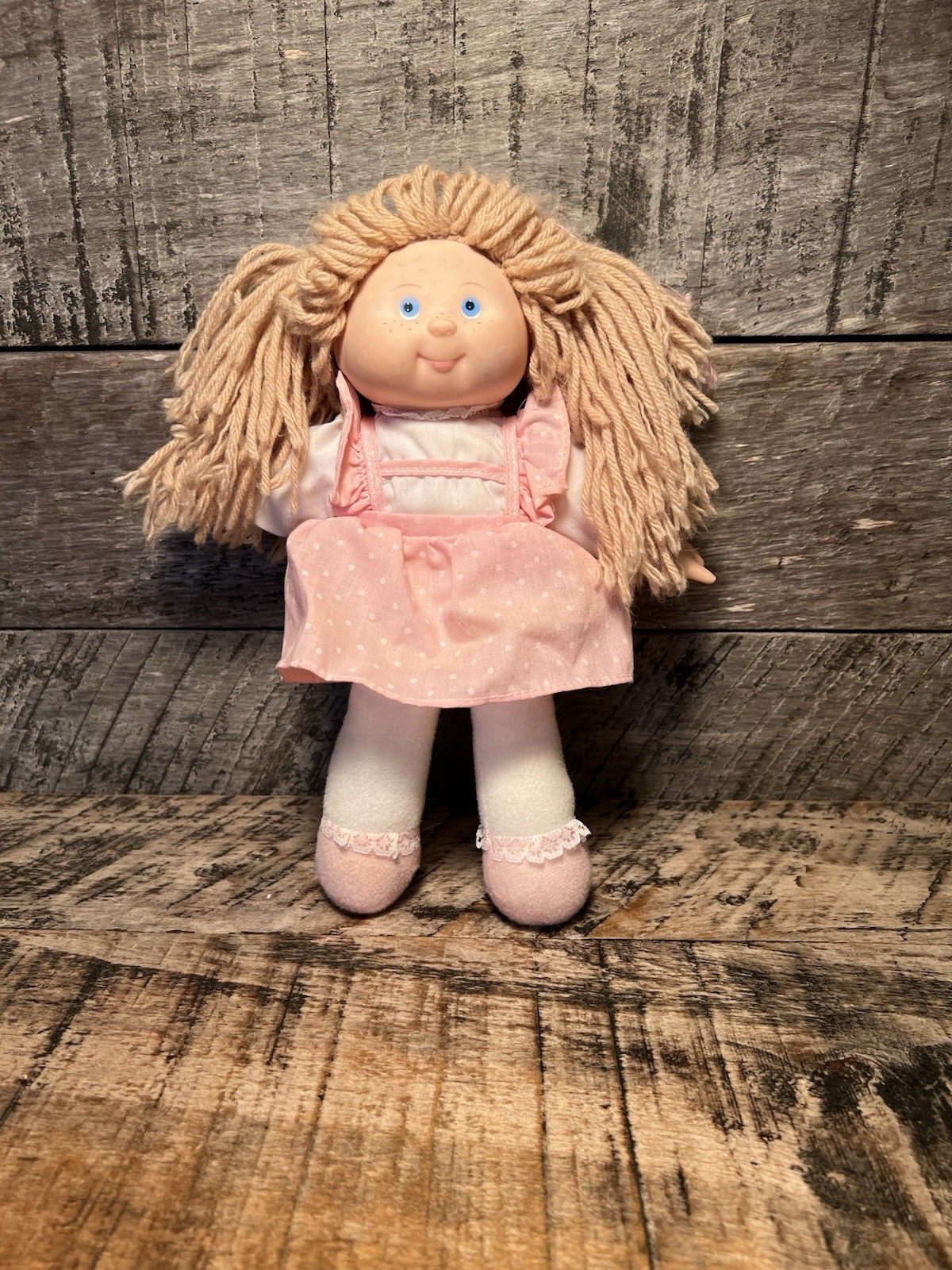 Vtg Blue Eyes Cloth Doll With Rubber Face Plush Doll Hong Kong Rare