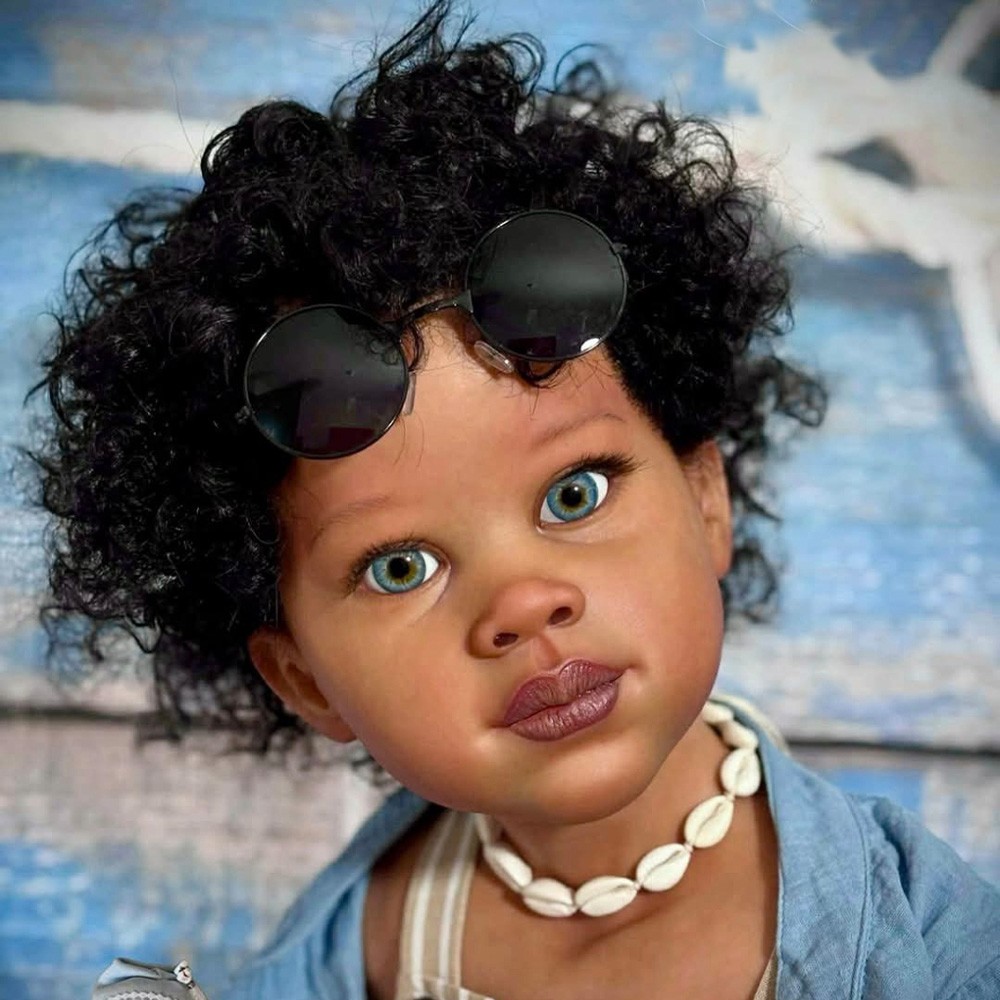 46inch Black Skin Reborn Doll DIY Kit Toddler Girl Curls Cloth Body Daughter Toy