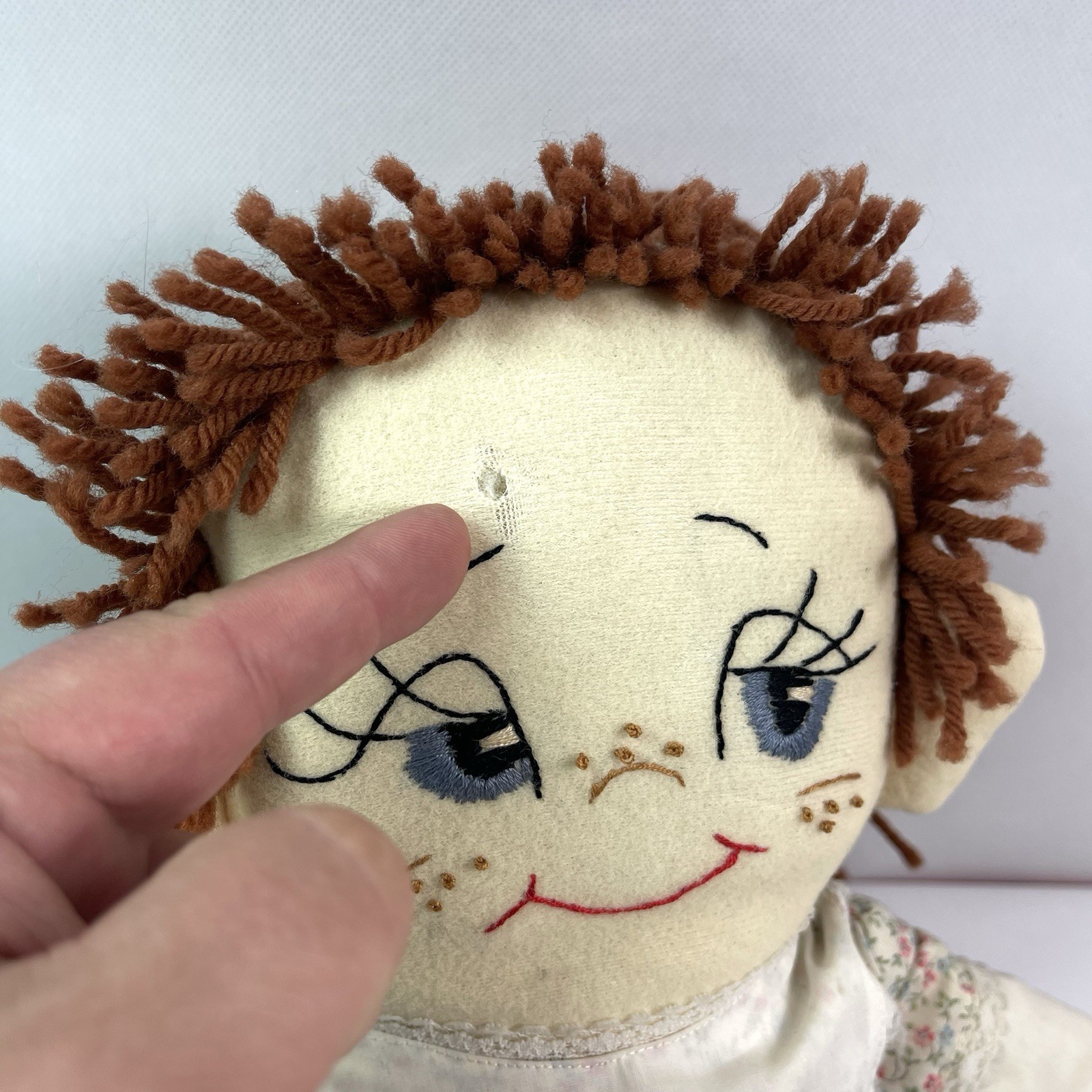 Handmade Rag Doll Signed Janeway 9-83 Waldport OR Floral Vintage Cloth Doll