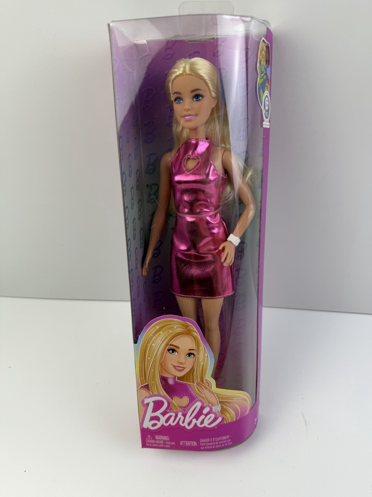 Mattel Barbie Fashionistas Doll w/ Blond Hair, Metallic Pink Minidress #230 3+