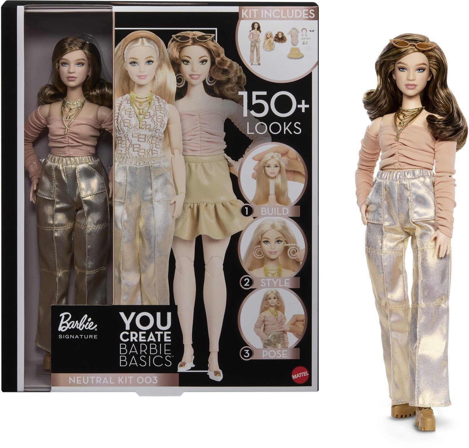 Barbie Basics You Create Neutral Kit w/ Customizable Doll, 2 Extra Heads & More