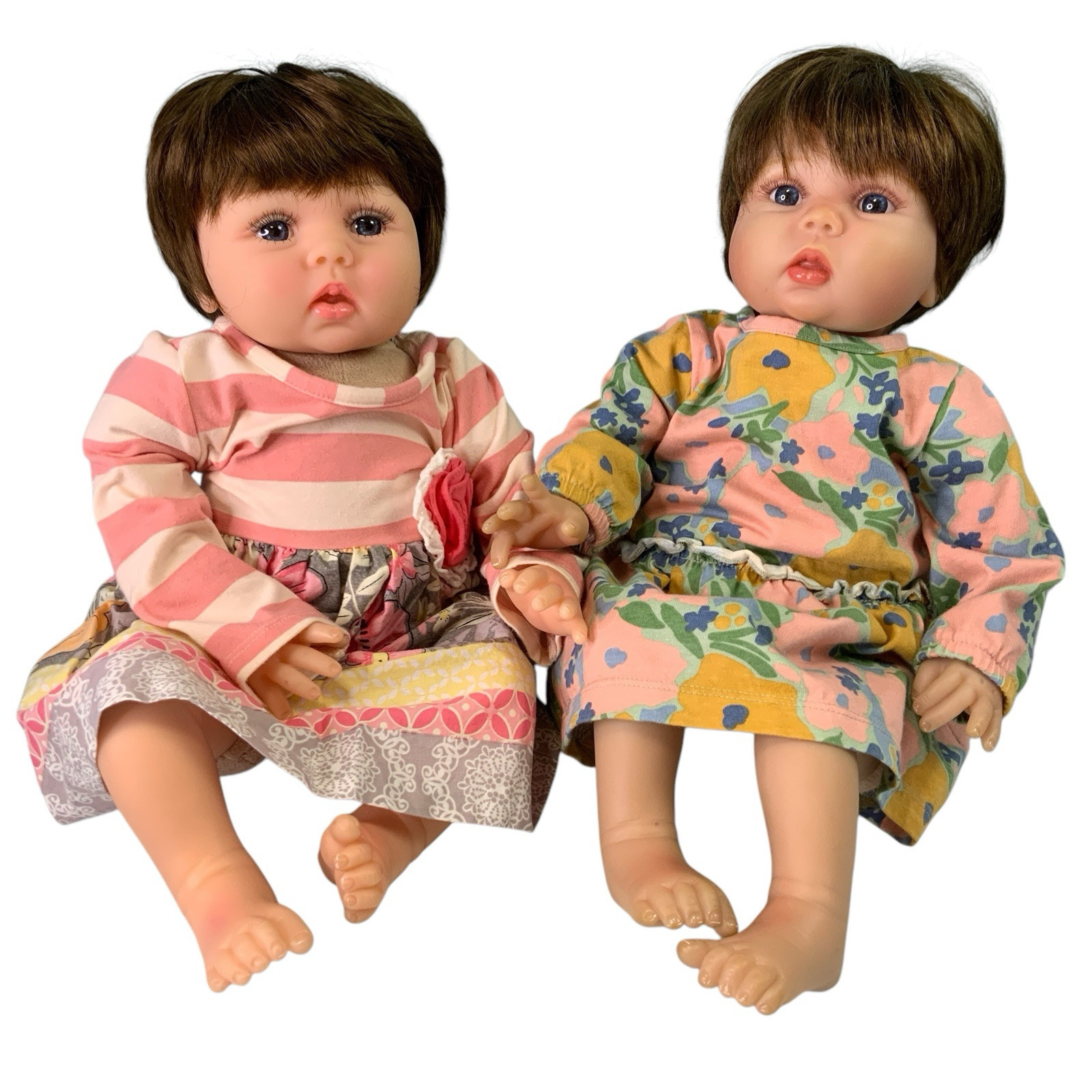 Twin Lifelike Doll Realistic 20 in Boy Girl Brown Hair Blue Eye Silicone