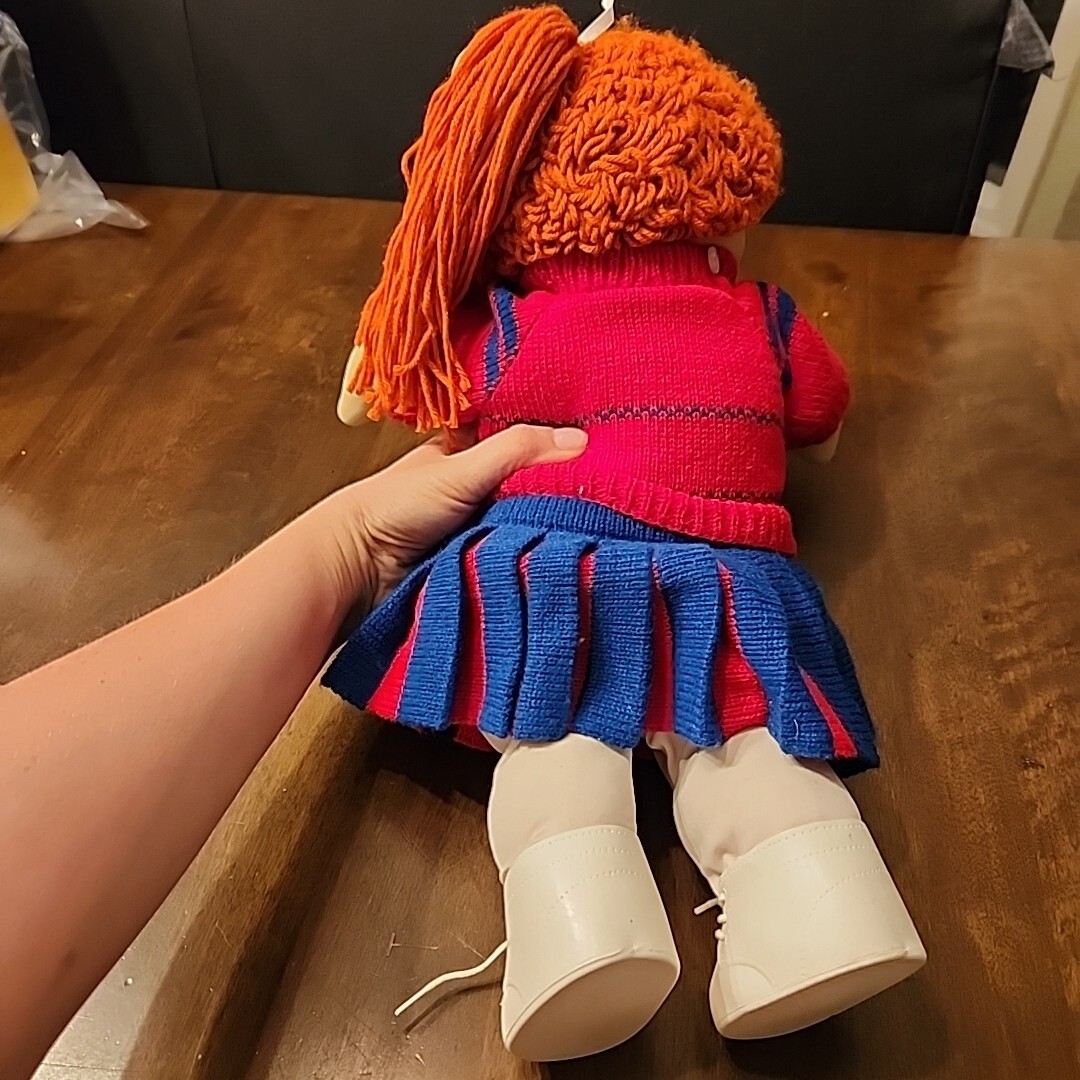 1986 Cabbage Patch Kid Red Hair Single Ponytail Tooth Knit KU Cheerleader Outfit