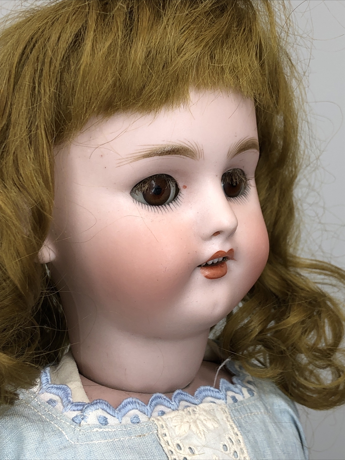 18” Antique German Simon & Halbig 1078 Bisque Doll Leather Kid Body Mohair #SC2