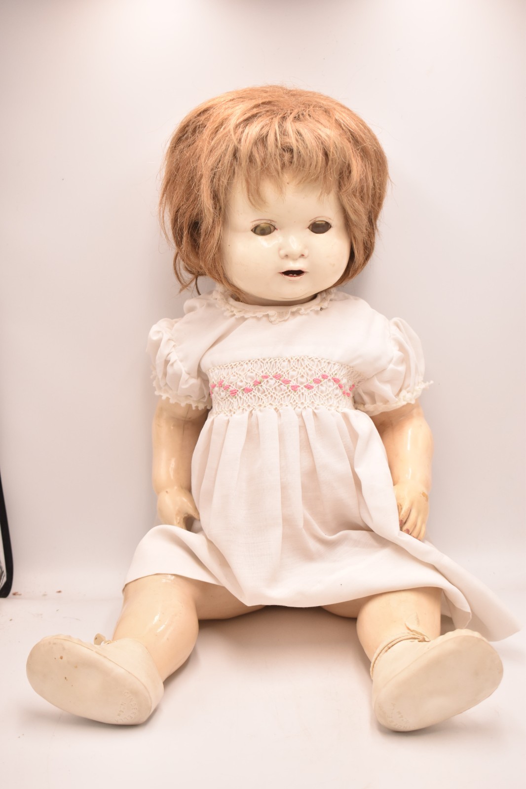 Vintage 1950s British Made Hard Plastic Doll 58cm Large Collectable with Teeth