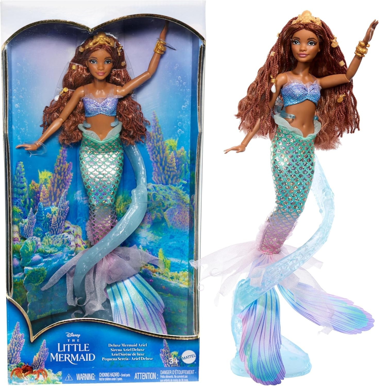 Disney The Little Mermaid Deluxe Ariel Doll with Iridescent Tail Beads & Stand