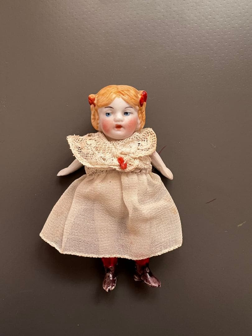 Antique German All Bisque Doll 3.5in 9cm Painted Eyes Braided Hair Mignonette Me