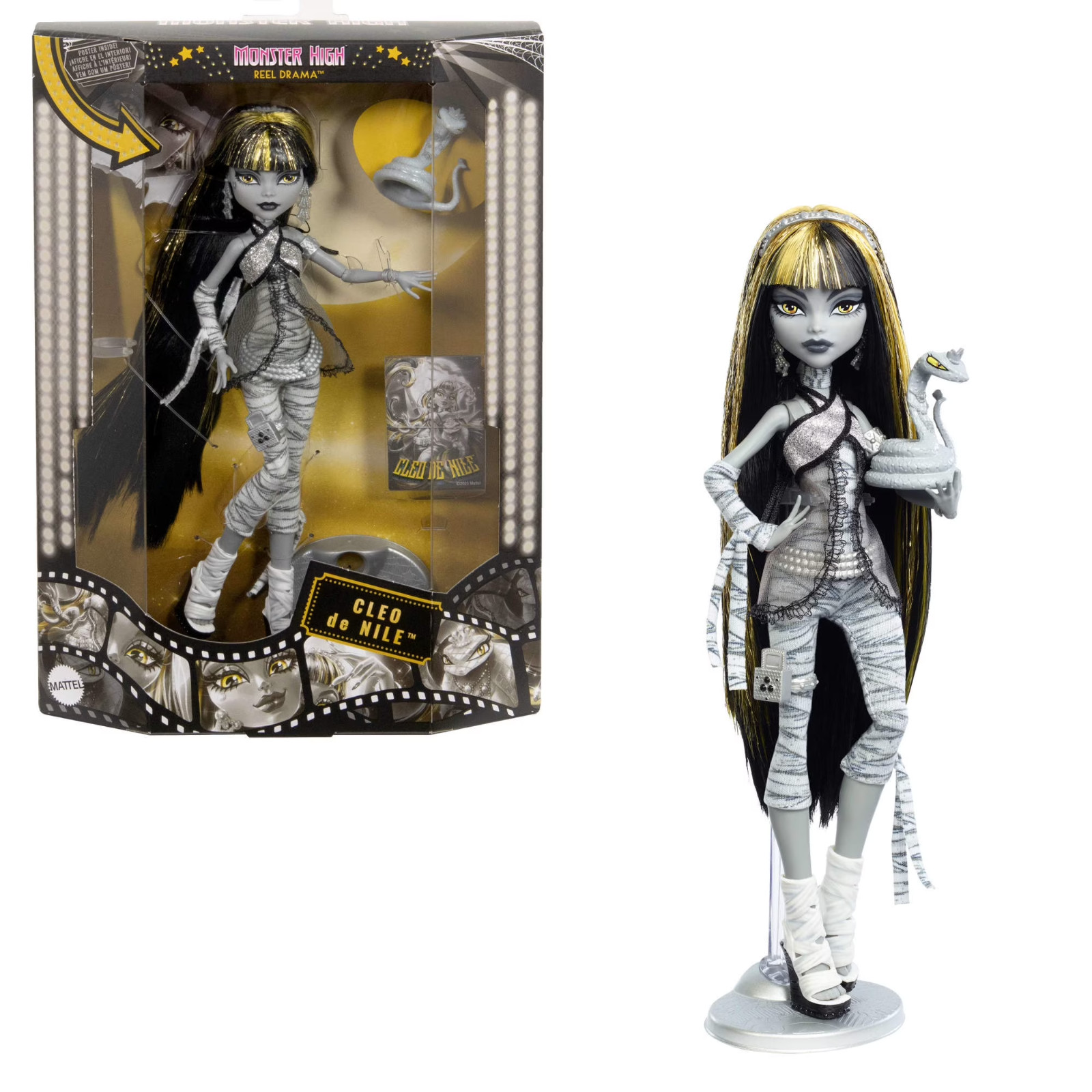 Monster High Reel Drama Cleo De Nile Collector Doll in Black and White, Reproduc