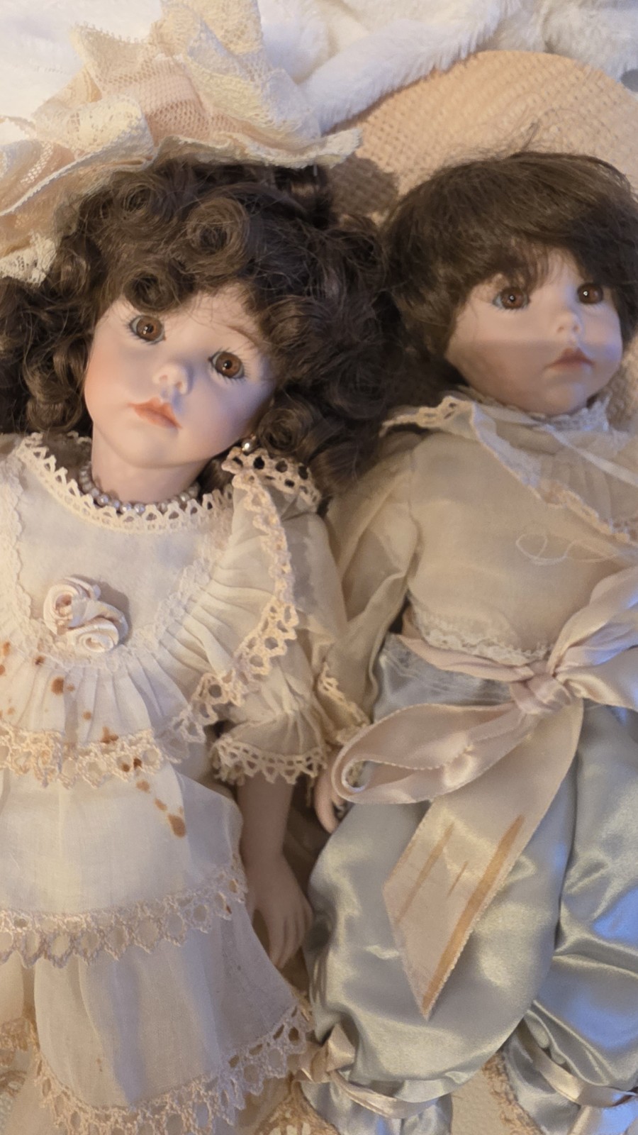 Boy And Girl Ceramic Antique Dolls
