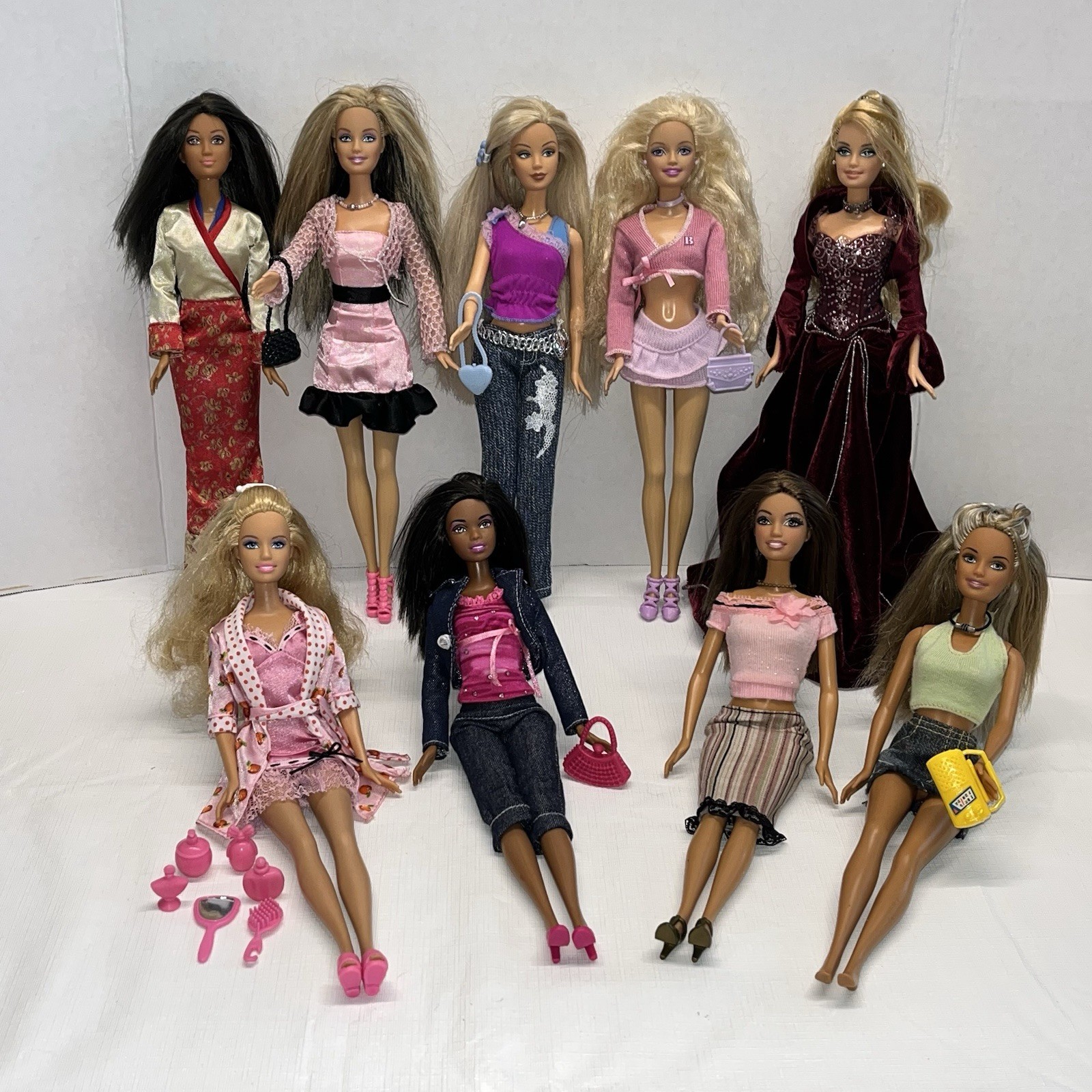 Vintage Barbie Doll Lot Of 9 Fashion Fever Cali Girl Clothes Accessories Shoes