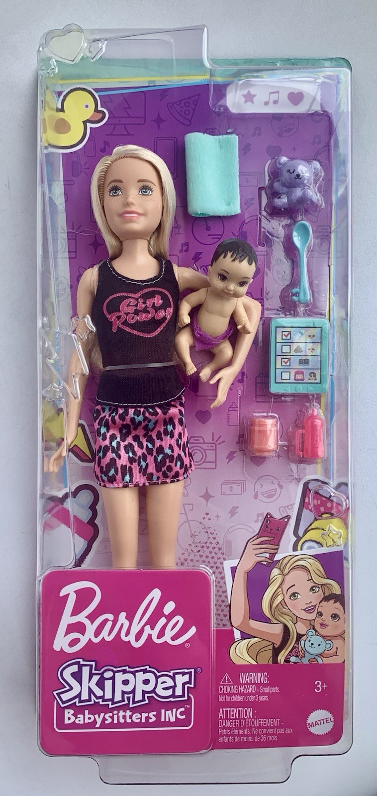 Barbie Skipper Babysitters Inc Doll Set w Blonde Doll in ‘Girl Power’ Top + Baby