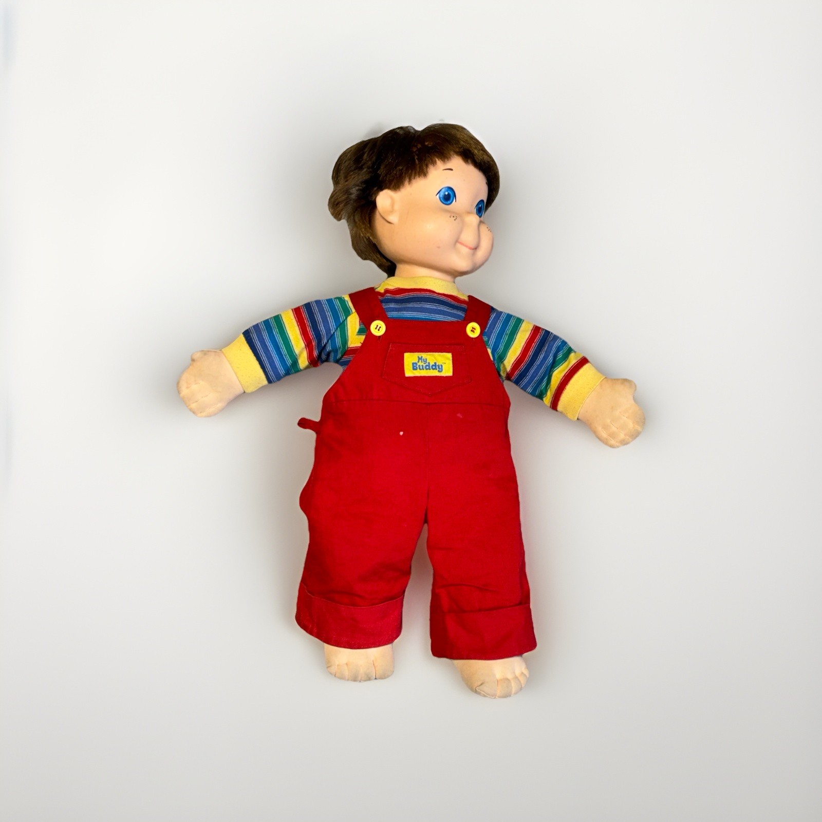 My Buddy Boy Doll 22” Hasbro VTG Overalls Rainbow Shirt 1985