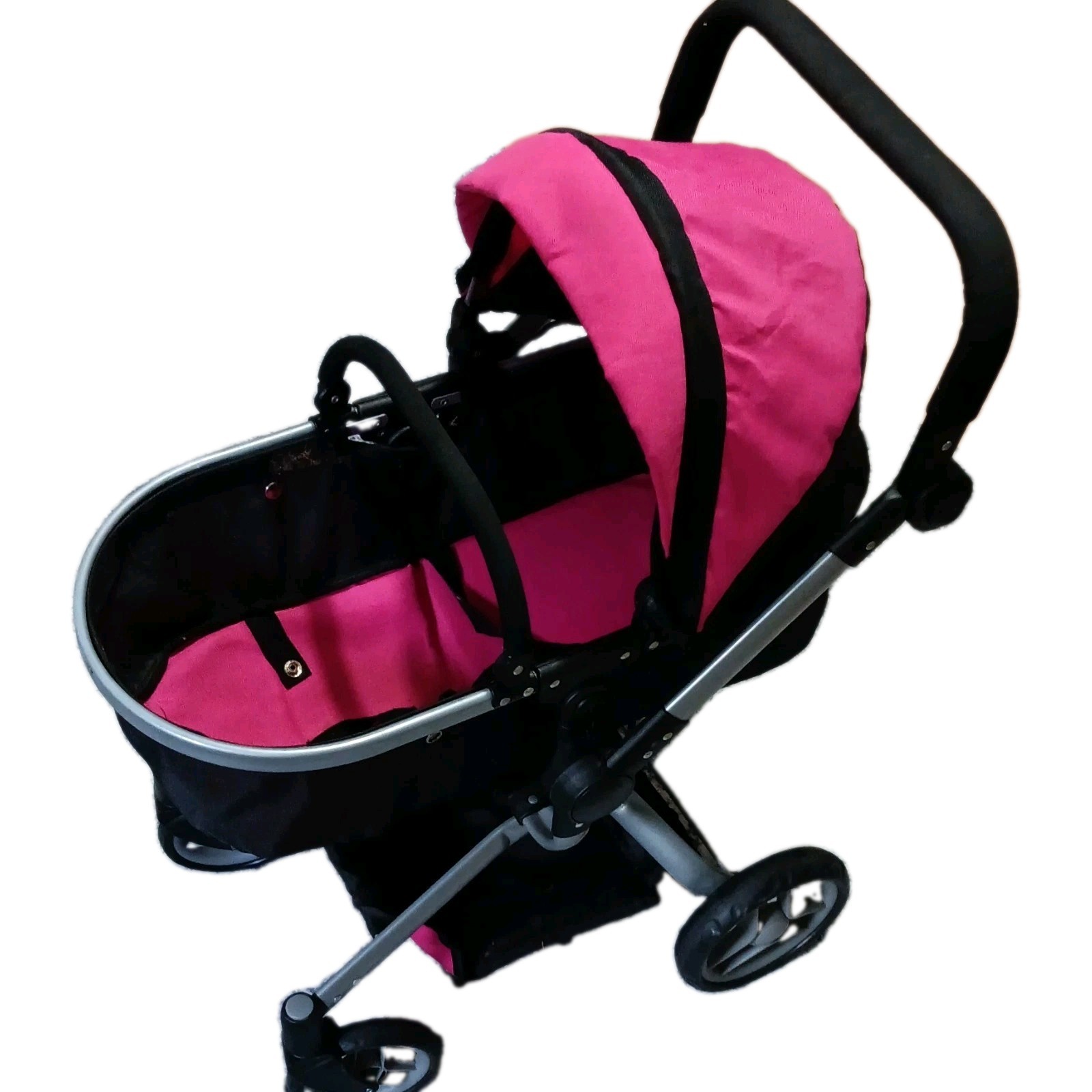 DOLL! Used Baby Doll Mommy & Me Pink & Black Carrige Detachable Basinet Stroller