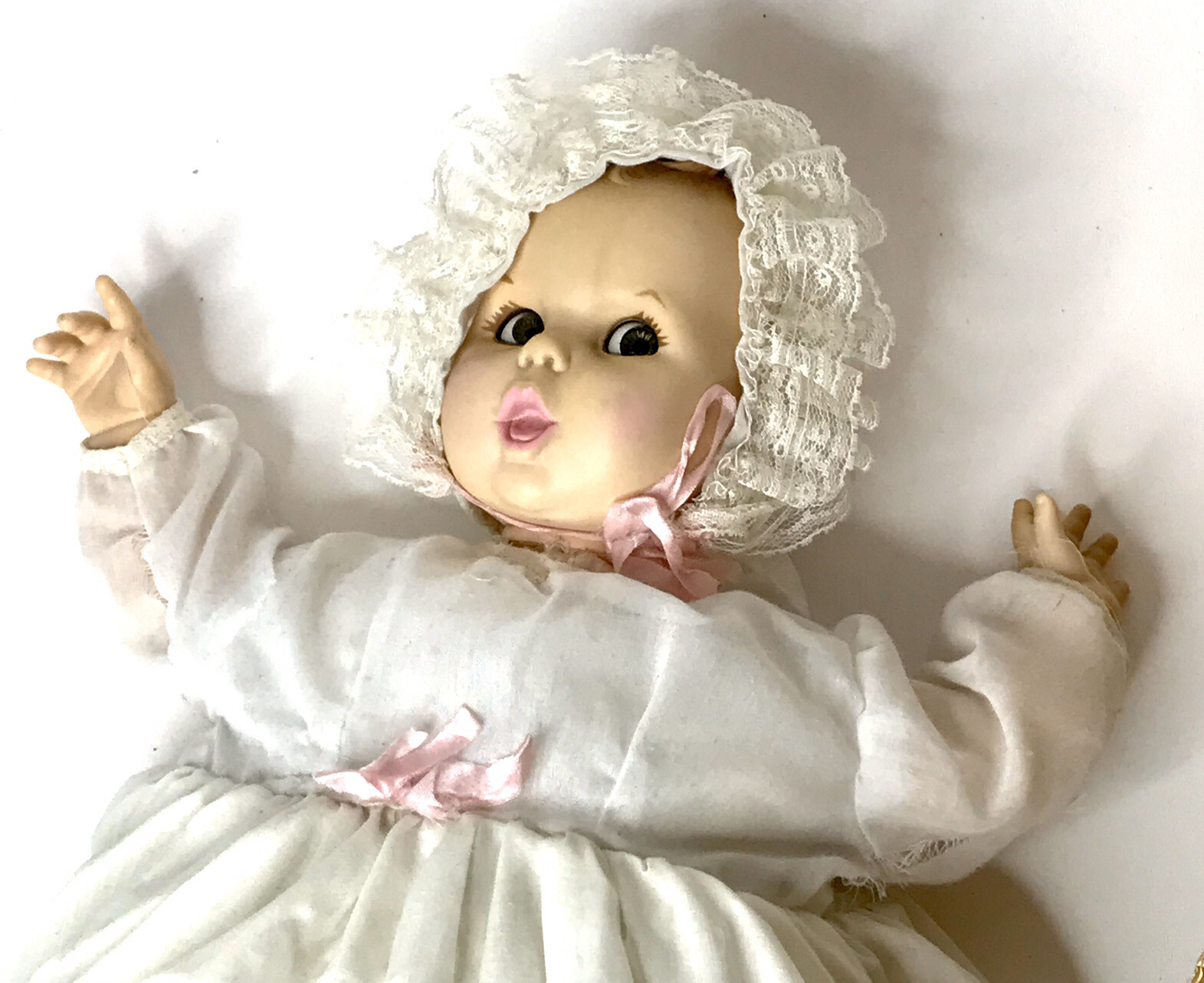 Atlanta Novelty Company Gerber Christening Baby Doll in Basket 1970’s.