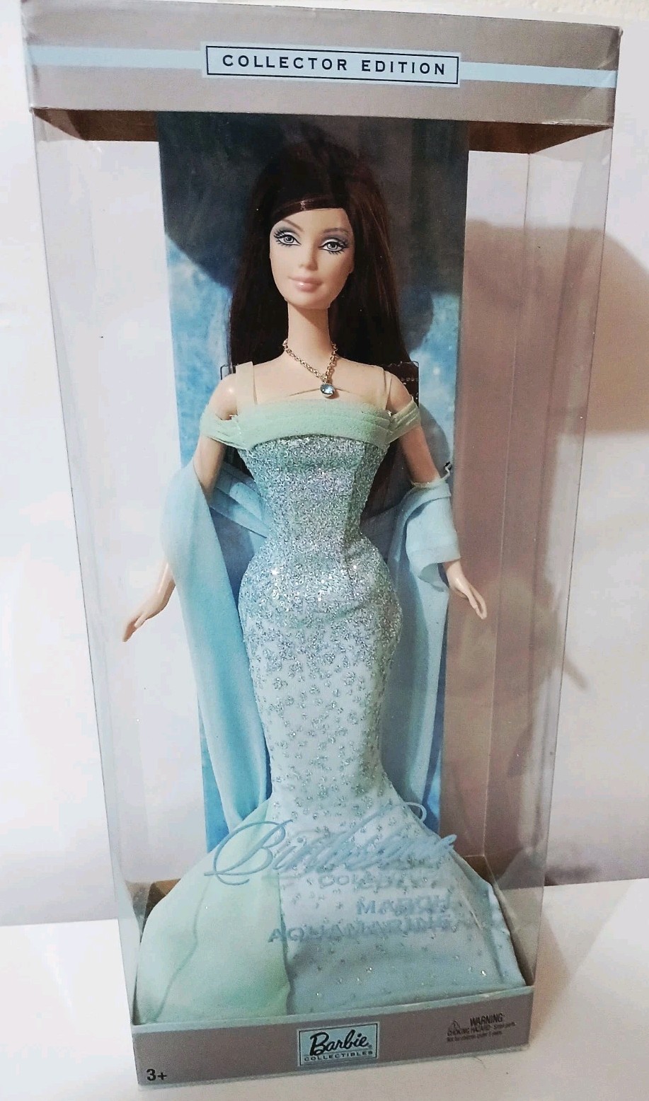 2002 doll Birthstone Collection Barbie March Aquamarine Brunette mattel New