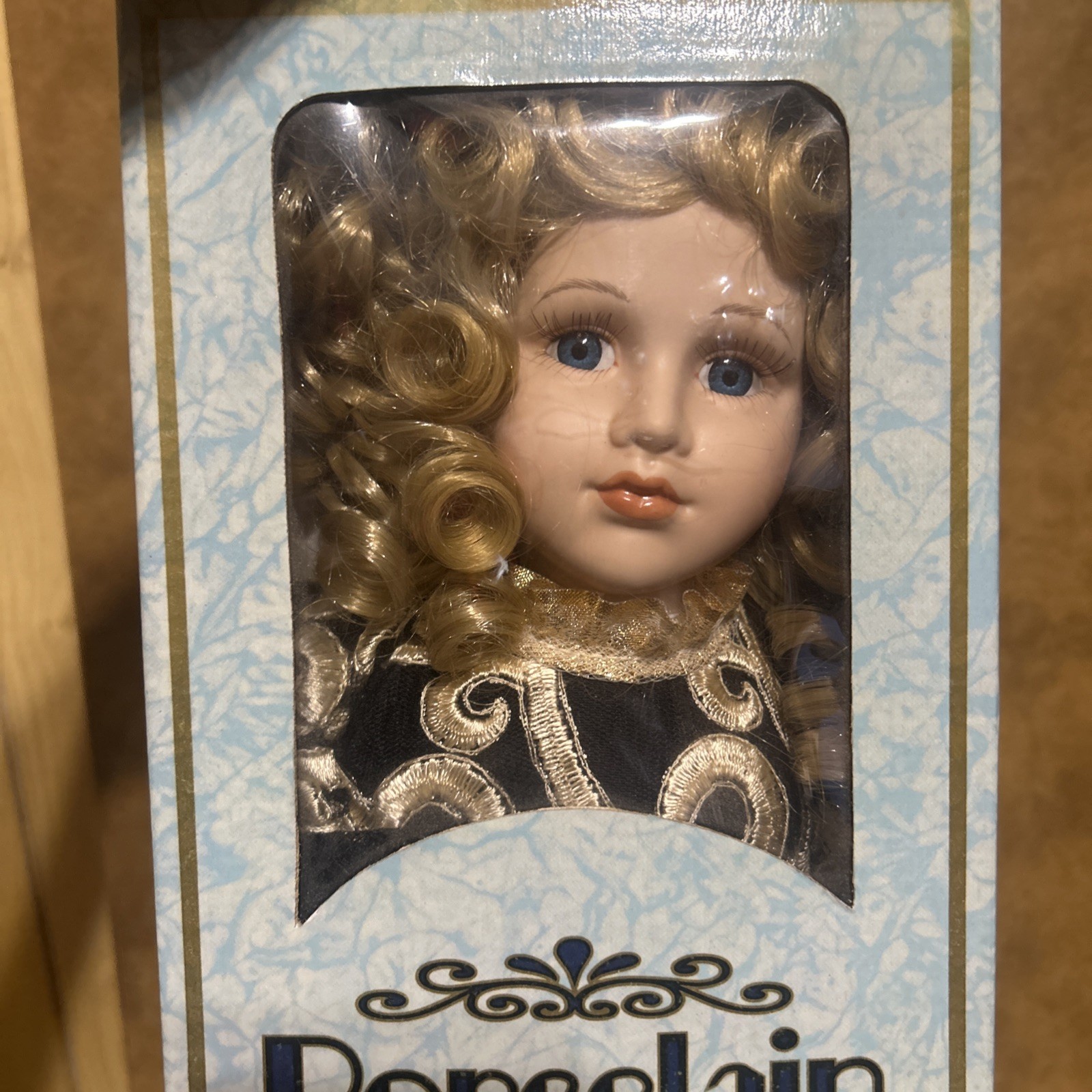 Unique Cache Junction Porcelain Doll Hand Crafted Blonde Hair Blue Eyes