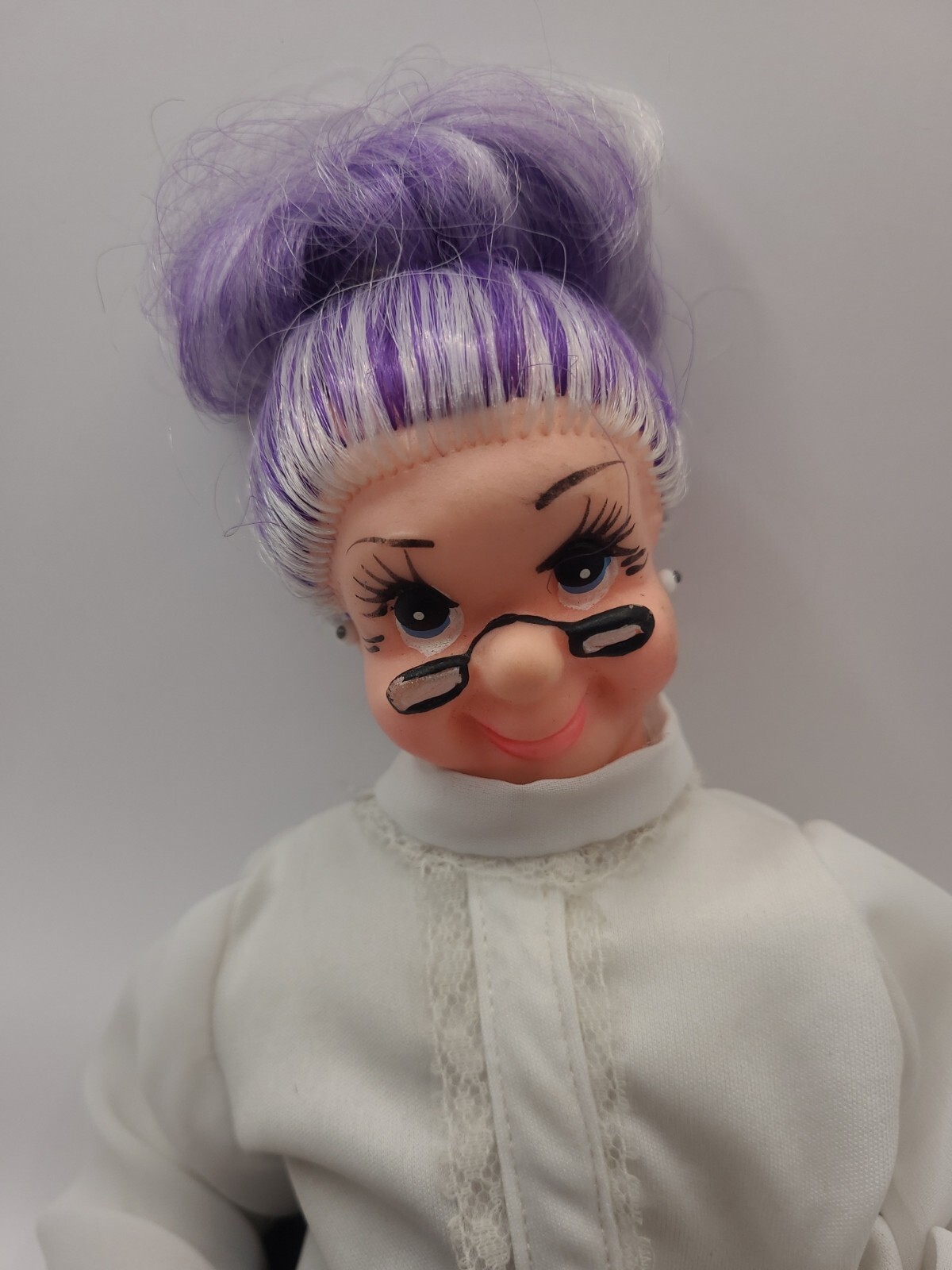 Rubber Face “Mrs. Beasley” Like Doll Cloth Body, Non Talking, Glasses, Vintage