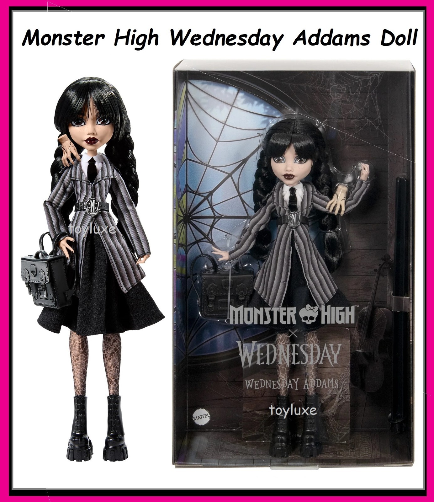 Monster High x Wednesday Addams Doll Nevermore Academy Uniform + THING ! Netflix