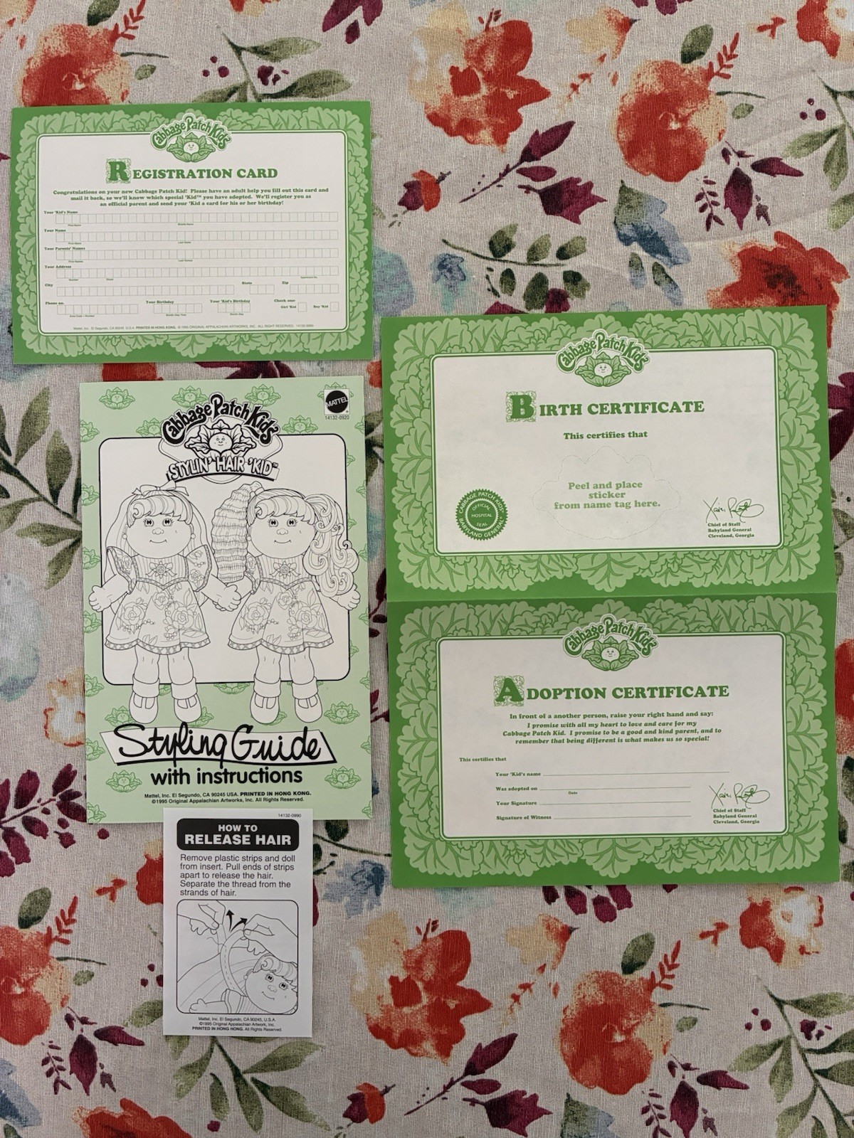 Cabbage Patch Kids 1995 Instructions, Registration, Adoption Certificate