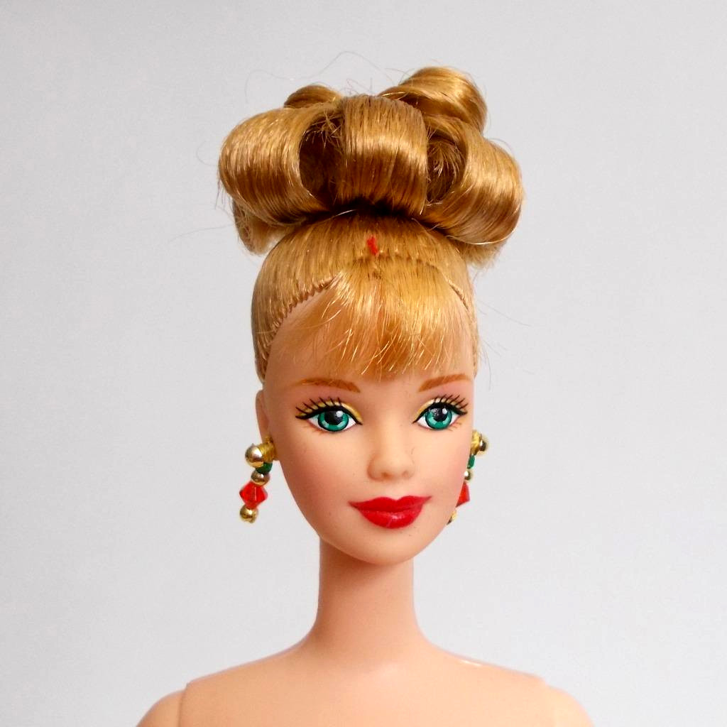 Mackie Face Barbie Collector Doll Blonde Hair Updo Bright Green Eyes Earrings