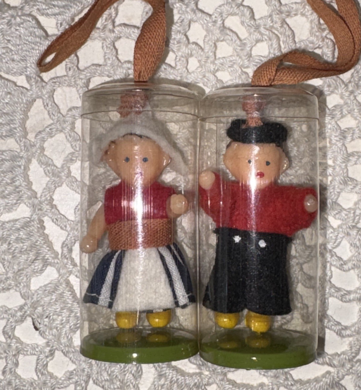VTG Miniature Dutch Dolls Set of 2 Boy and Girl 2” Felt Traditional Clothes