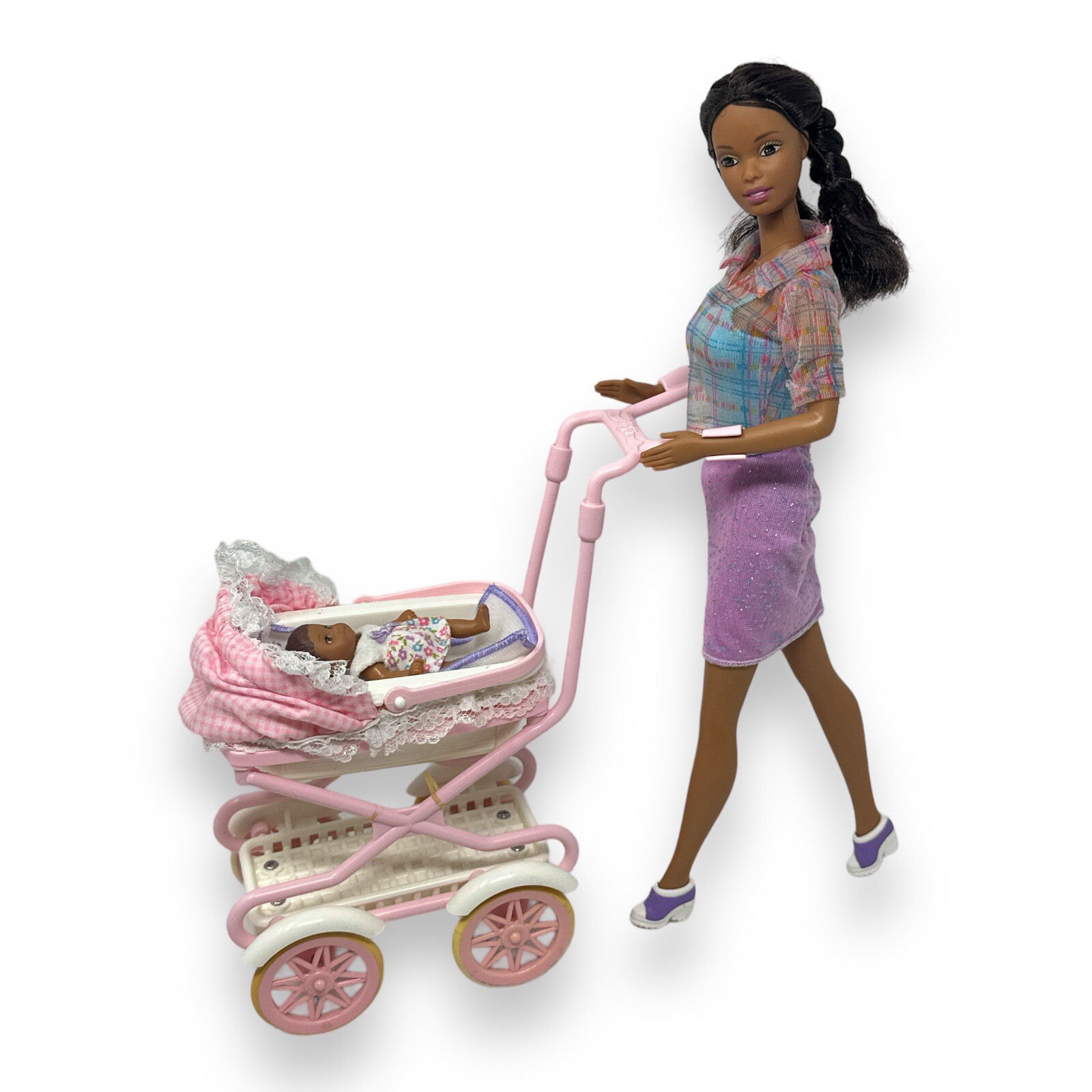 Walking Barbie & Baby Sister AA Krissy with Stroller Buggy Christie Minty