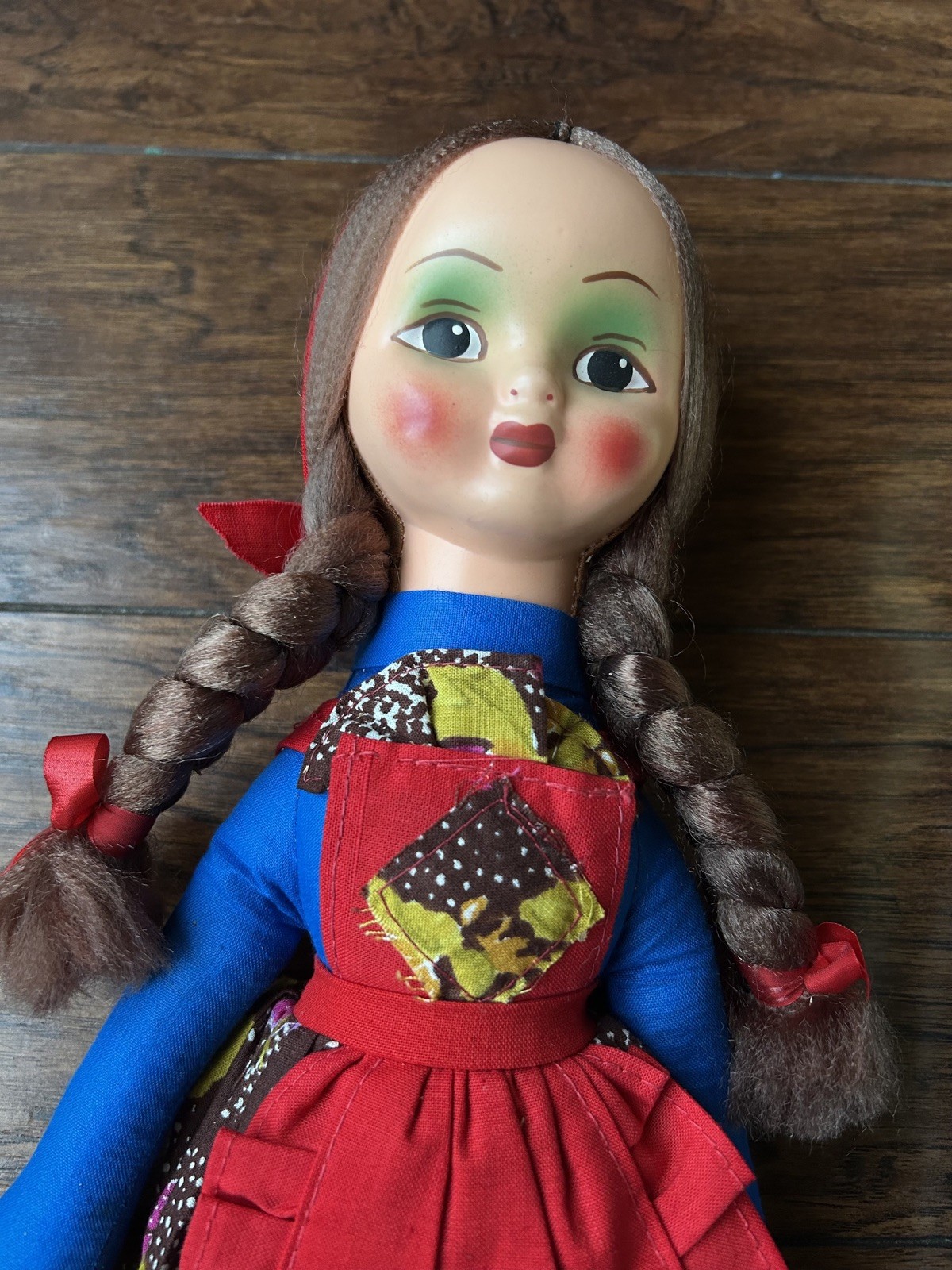 TWO Vintage Lobby Loo Blue &Red Rag Dolls Long Legs Blonde and Brown Hair Braids