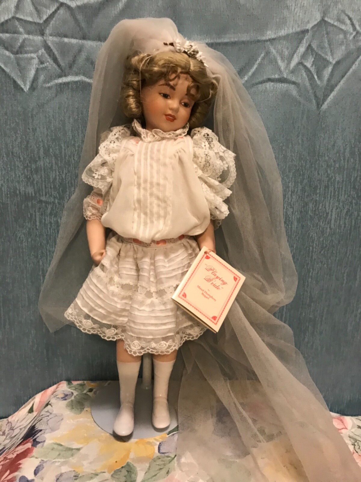The Hamilton Collection Playing Bride 16” Porcelain Doll By Maud Humphrey Bogart