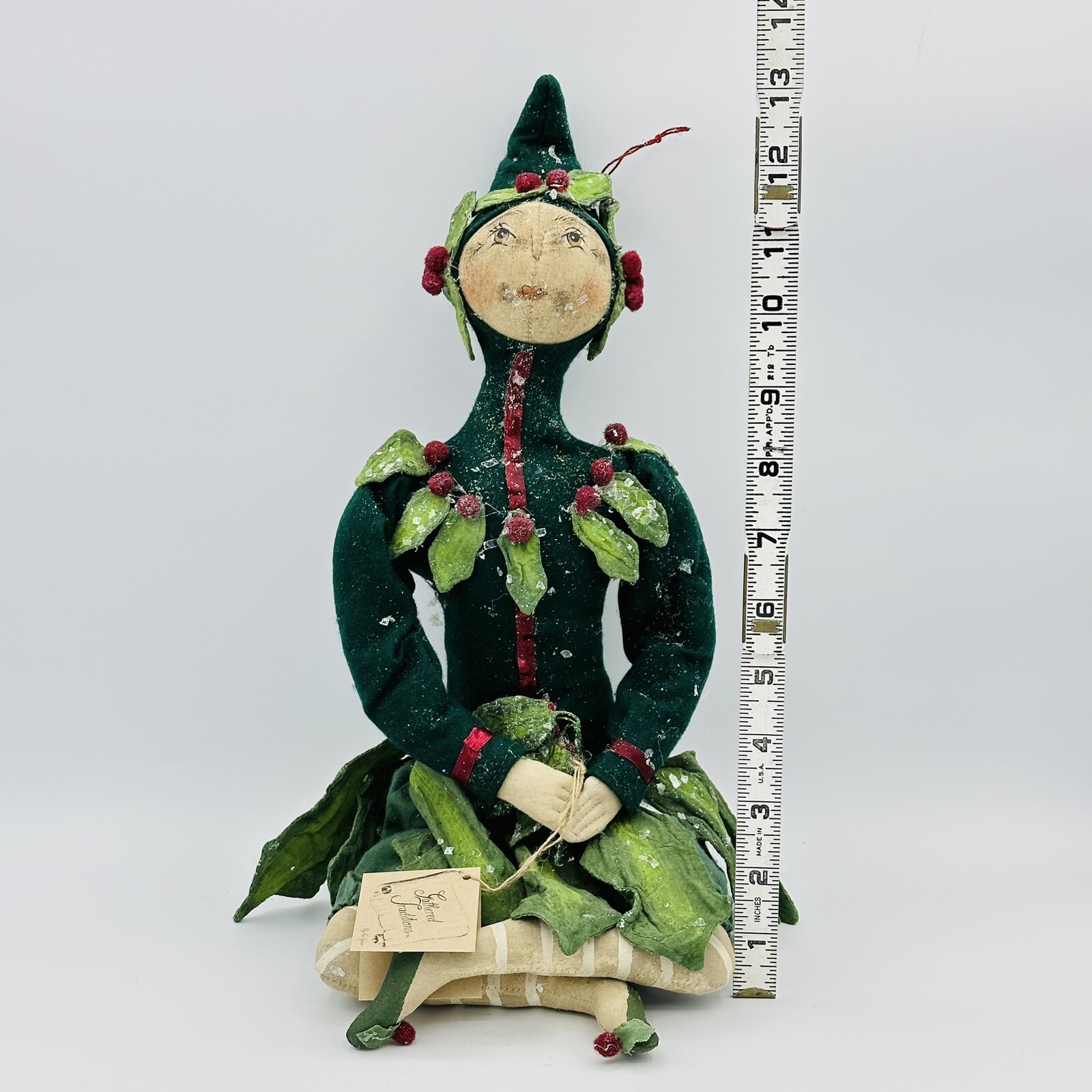 Joe Spencer Holly Sprite Christmas Flower Doll 18” Gathered Traditions Folk Art