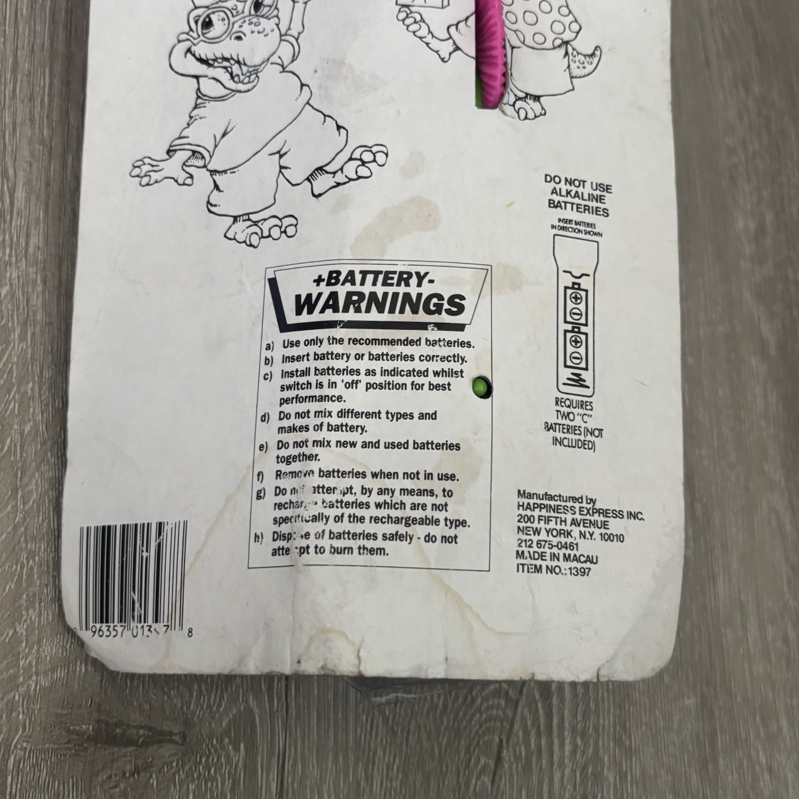 Vintage Dino Brites Flashlight Dinosaur Green Pink Hair 1992