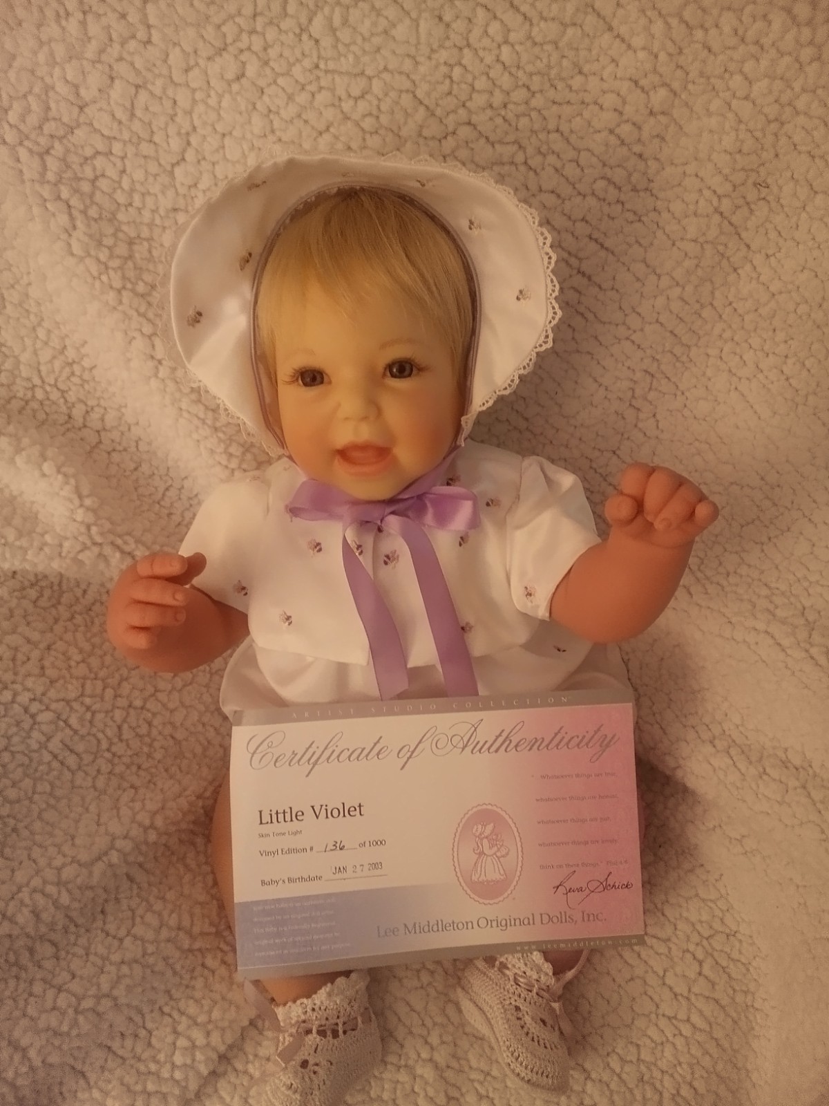 Lee Middleton Little Violet Doll with COA Beautful baby doll.