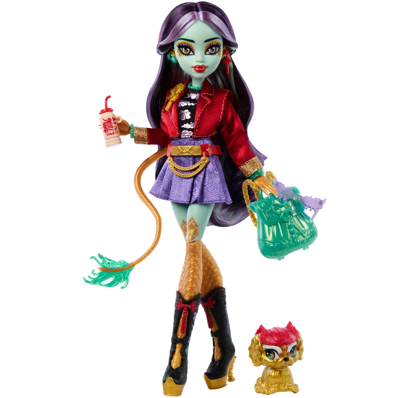 Monster High Jinafire Long Fashion Doll with Pet Dog Cloudy “Yun Yun” and 7 Acce