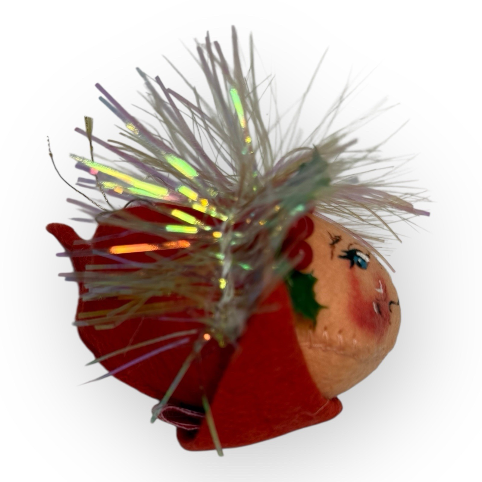 Vintage 1996 Annalee Elf Pixie Head Doll Christmas Ornament Tinsel 2.75″