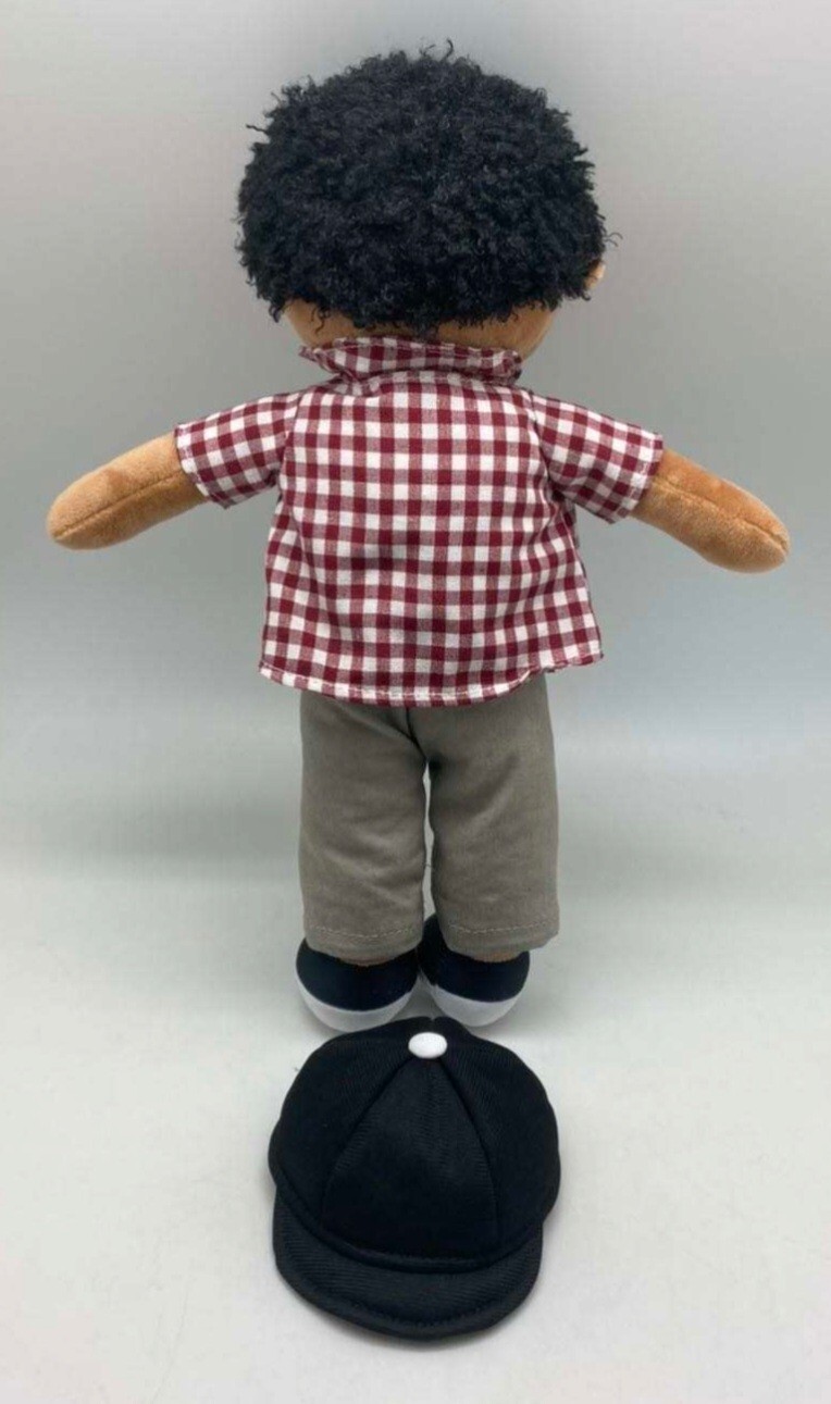 Bruno The Cool Brown Curly Hair Boy Soft Rag 14” plush Doll Toy/ Handmade Gift