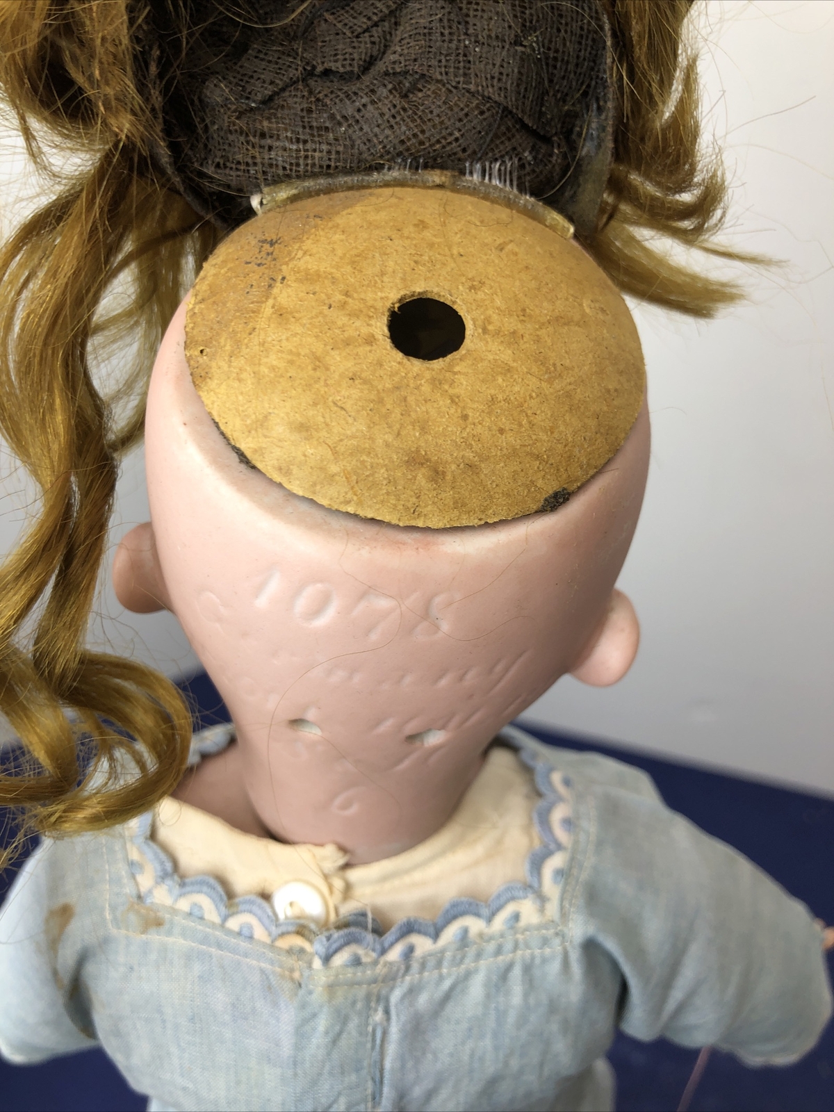 18” Antique German Simon & Halbig 1078 Bisque Doll Leather Kid Body Mohair #SC2
