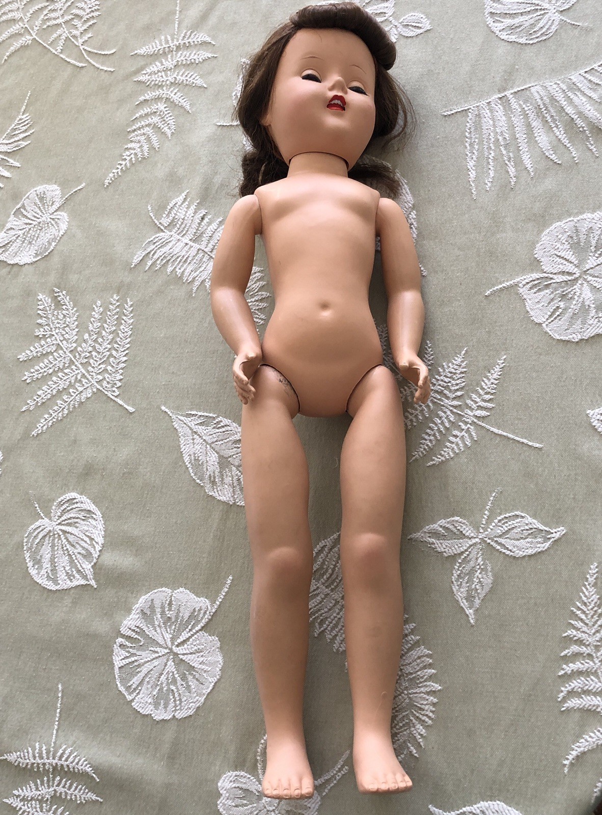 Vintage 20” Hard Plastic Walker Doll Sleepy Eyes Open Mouth Teeth Marked 210