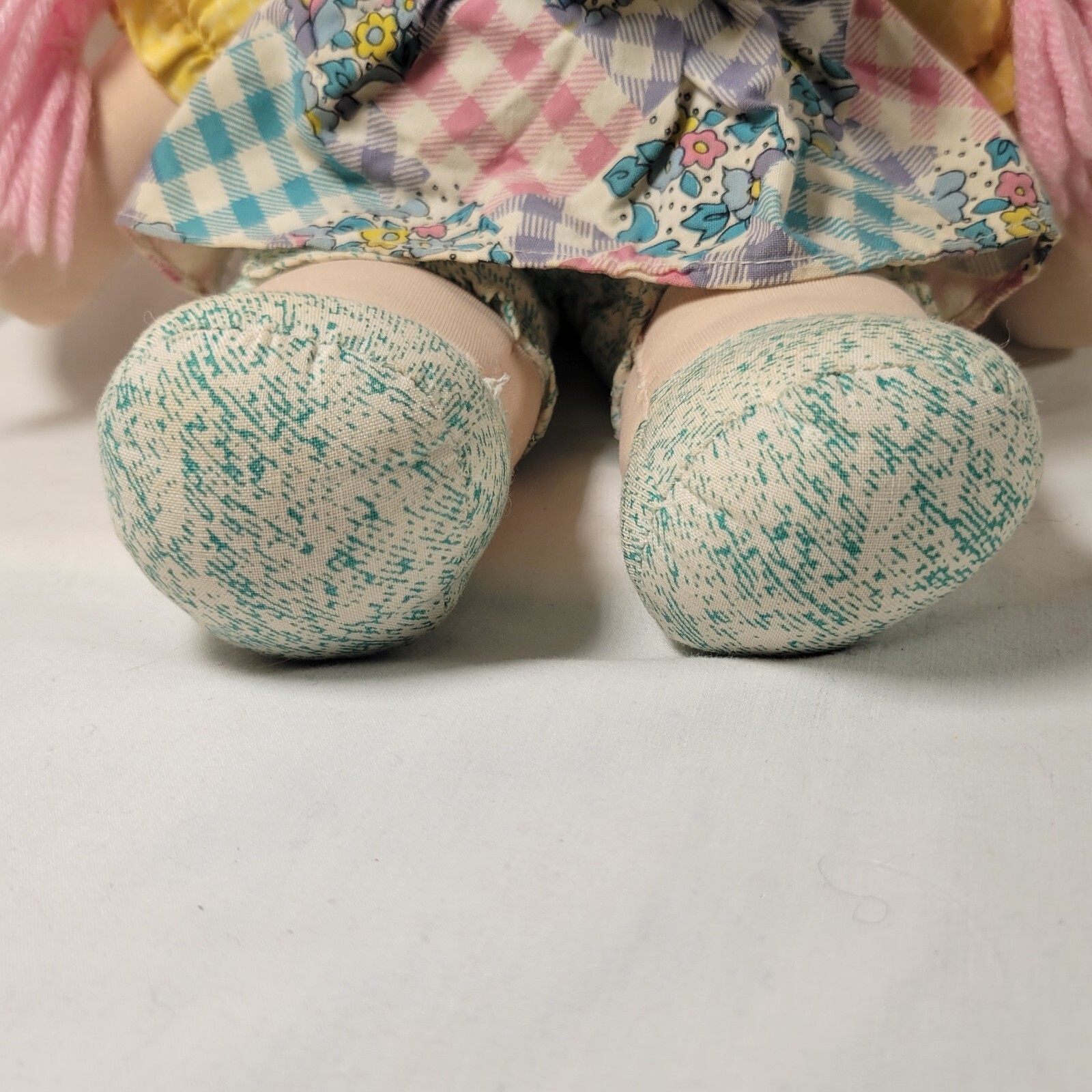 Vintage Cloth Doll Pink Braid Yarn Hair