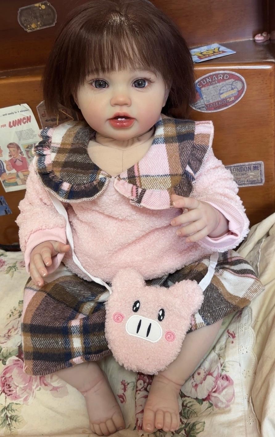Reborn Baby 24″ Doll Lottie Hand-Rooted Mohair with Cloth Body Toddler Girl Gift